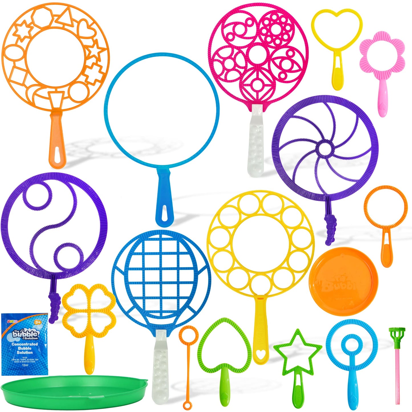 JOYIN Big Bubble Wands Set, 18 Pcs Giant Bubble Maker with Tray, 12" Large Bubble Wands Bulk for Kids Summer Outdoor Activity Party Favors, 6 Pcs Bubble Solution Suitable for All Age People