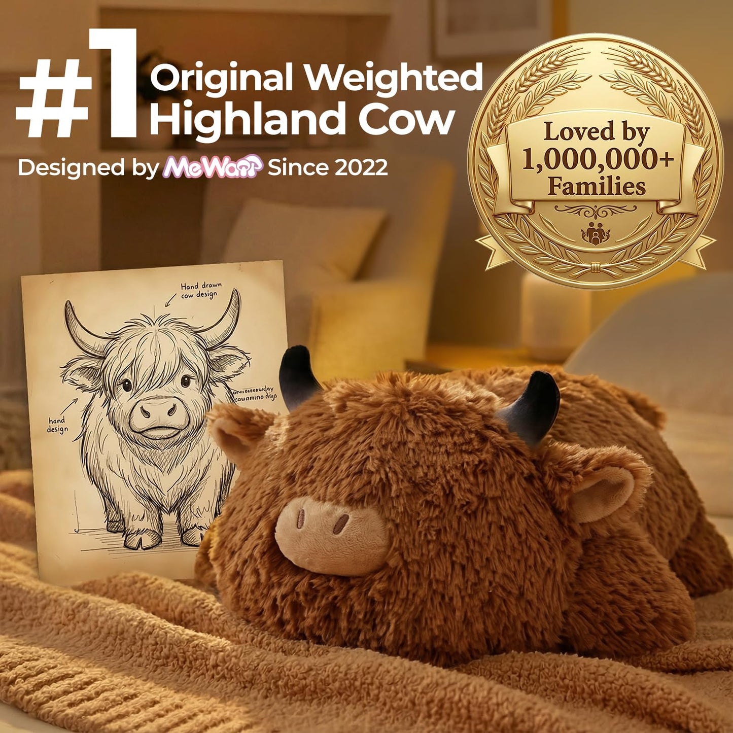 Mewaii 4 Lbs Weighted Stuffed Animals - Heavy Belly & Limbs, 23" Highland Cow Plush for a Realistic Hug, Super Soft Fluffy Plush Toy for Kids and Adults