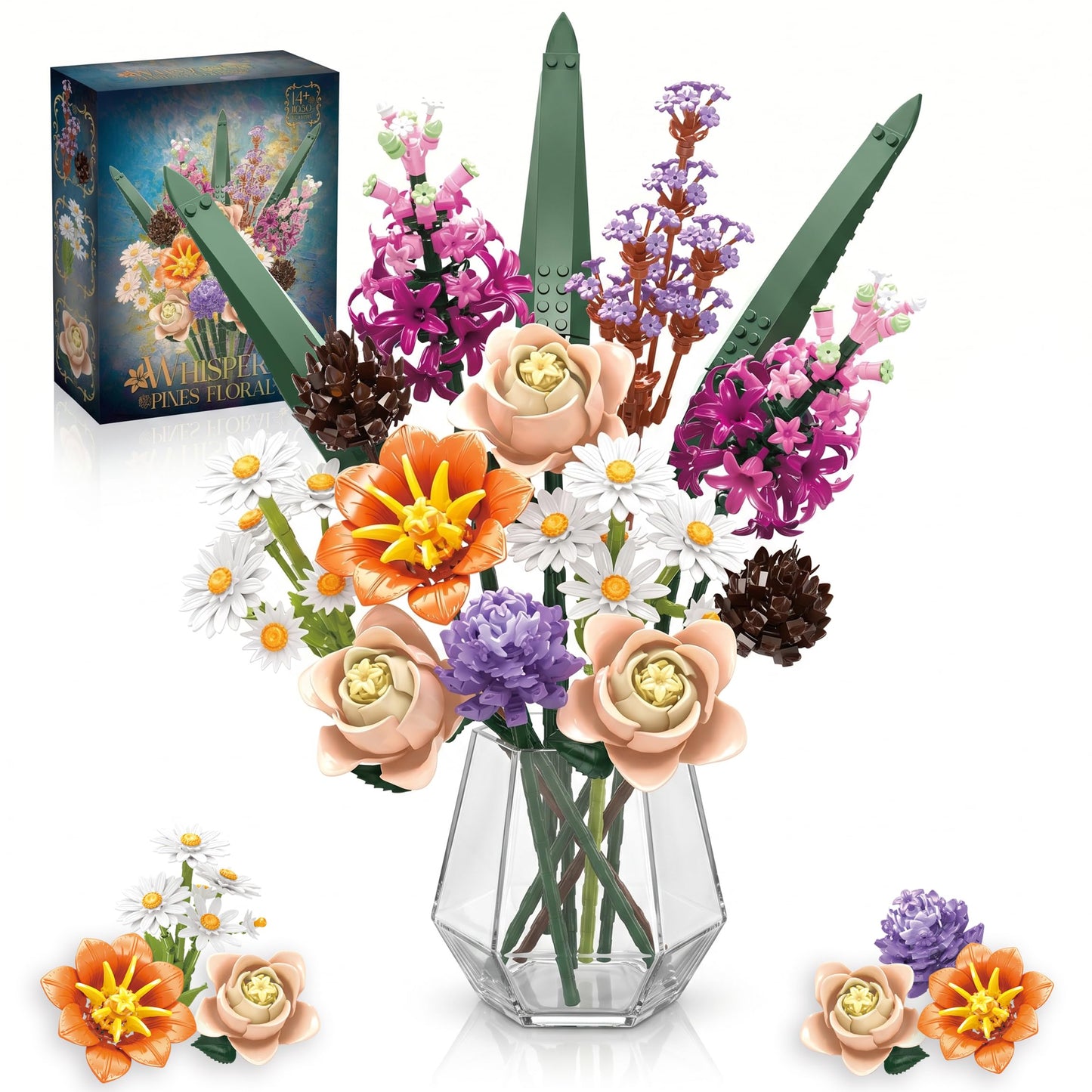 Loyratche Champagne Flower Bouquet Building Set, Compatible with Lego Flowers for Adults, Artificial Botanical Collection Kit for Valentines Day Mother's Gifts Home Room Desk Shelf Decor
