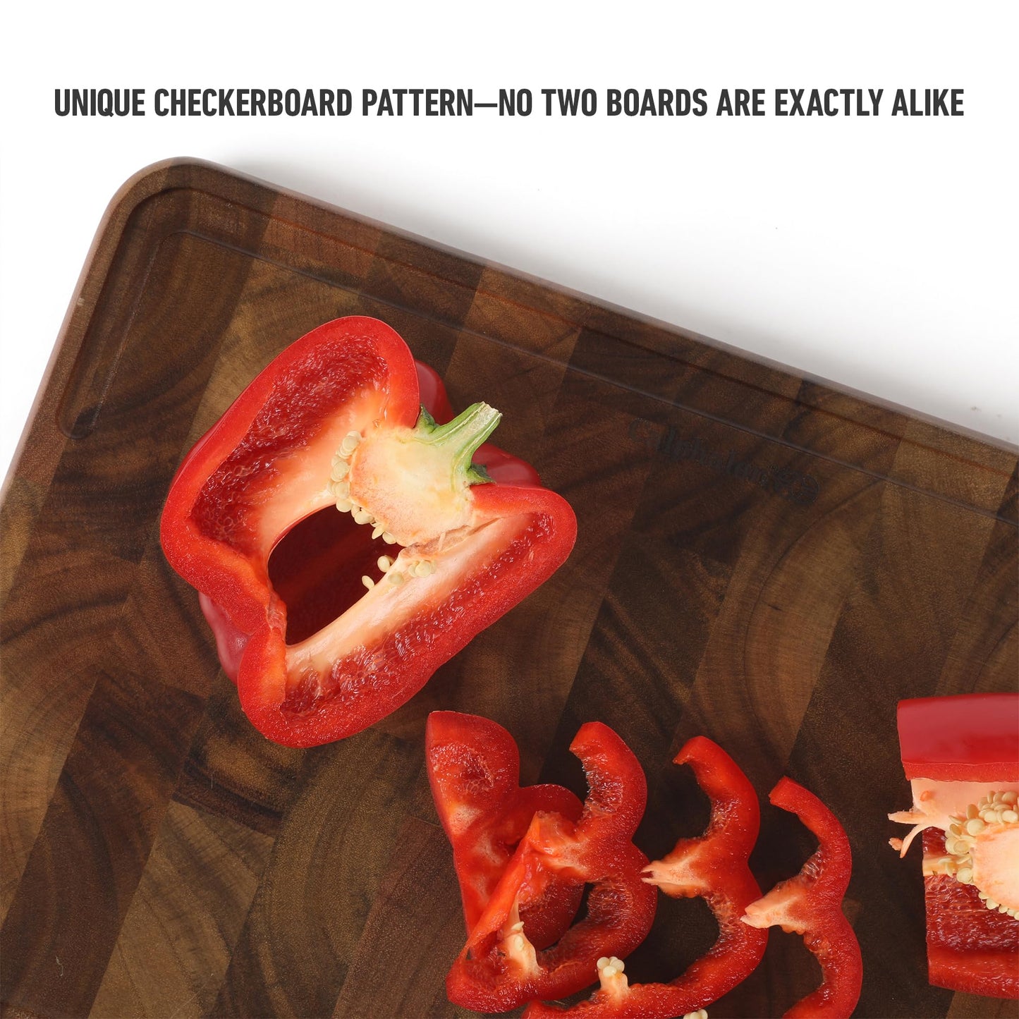 Calphalon Edge Guard Cutting Board, 13.6 x 9.5-Inch End-Grain Acacia Wood Cutting Board, Wooden Chopping Block for Stable Cutting & Food Prep