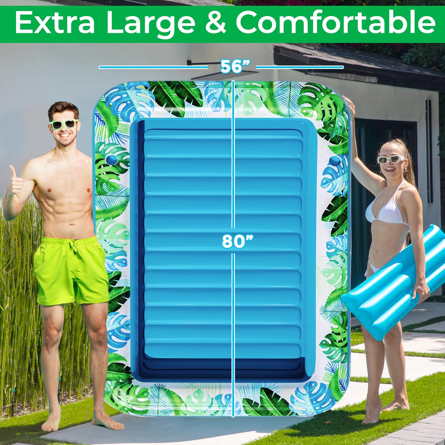JAMBO Extra Large 80" x 56" Tanning Pool Lounger Float, Sun Tanning Pool Float, Inflatable Water Lounge Raft, Pool Lounger for Adults, Tanning Raft Float, Big Pool Tub, Water Tanning Bed, Kiddie Pool