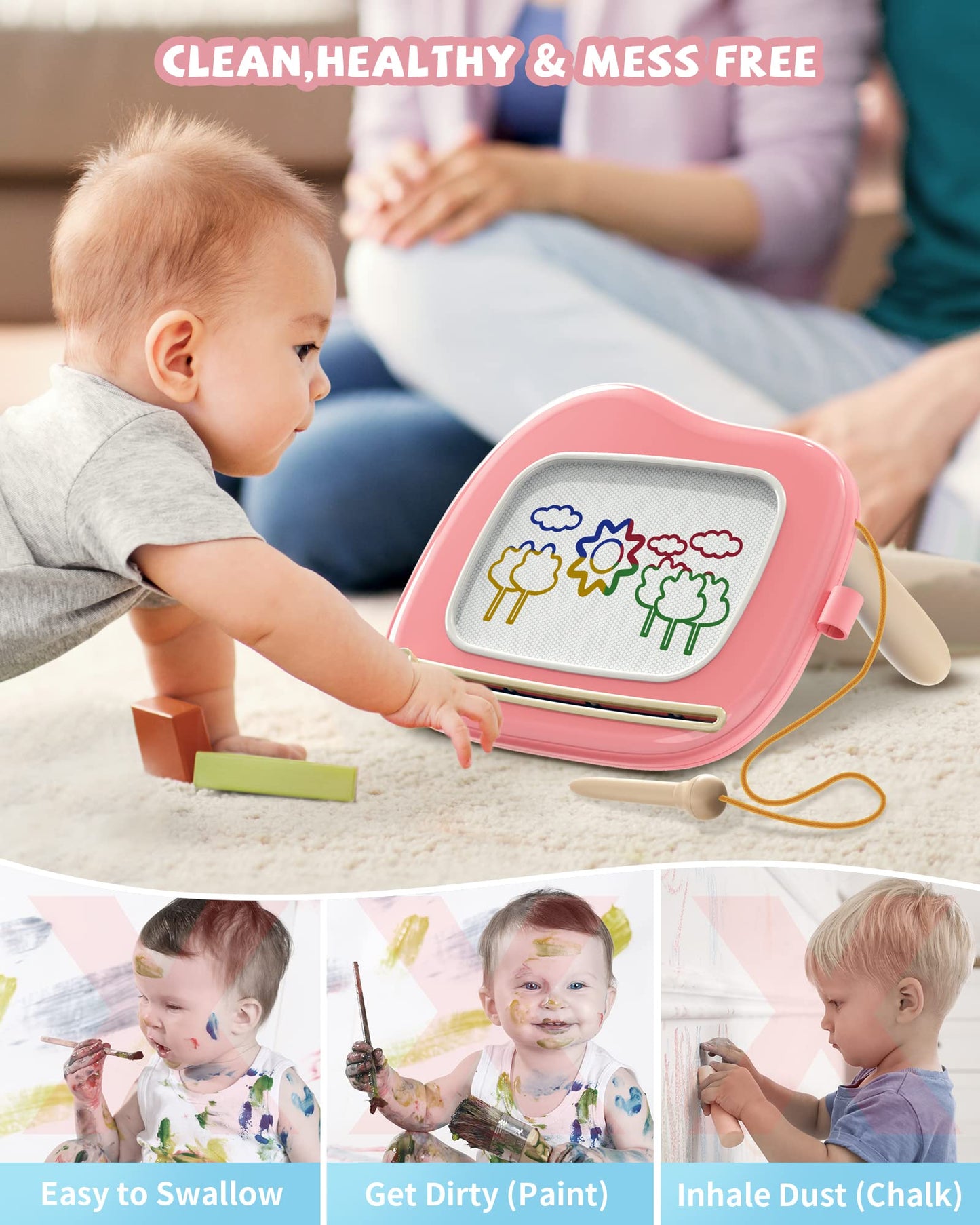 Magnetic Drawing Board, Doodle Board for Toddlers Toys Age 1-2, Magnetic Writing Board, Preschool Learning and Educational Toys for 1 2 3 Years Old Girl Boy, Gift for Birthday Christmas New Year(Pink)