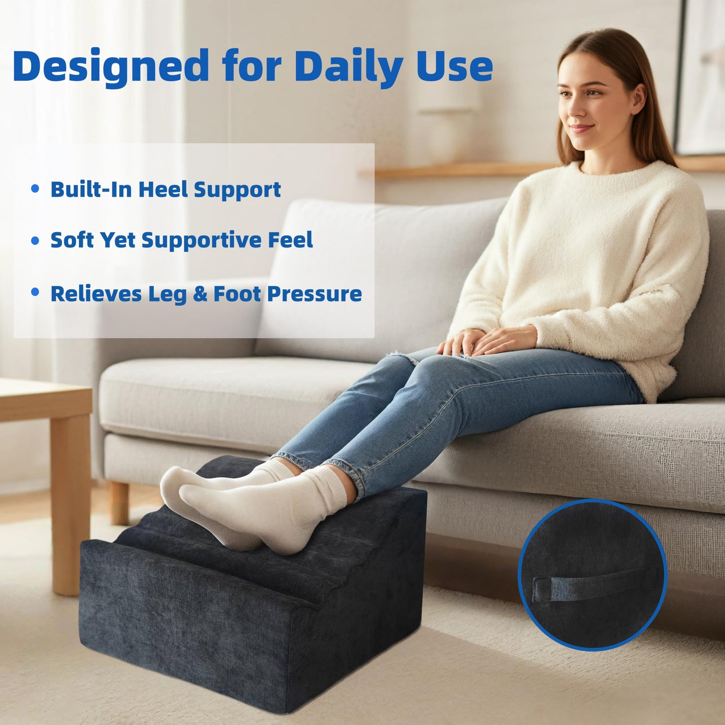 XYRONICA Foot Rest Under Desk, Ergonomic Foot Stool, Comfortable Office Footrest with Curved Design, with Washable Cover for Home and Office, Relieves Leg Pressure (Dark Gray)