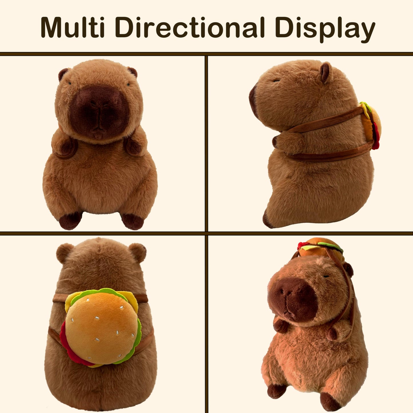 Tanha Capybara Plush Toy, Soft Cute Capybara Stuffed Animal - 45cm / 18inch with Hamburger Backpack