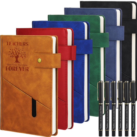 Dunzoom 6 Sets Teacher Appreciation Gifts Bulk Hardcover A5 Leather Notebooks with Pen End of Year Teachers Gift Notepads Graduation Thank You Gift for Teacher's Day School Office(Tree Style)