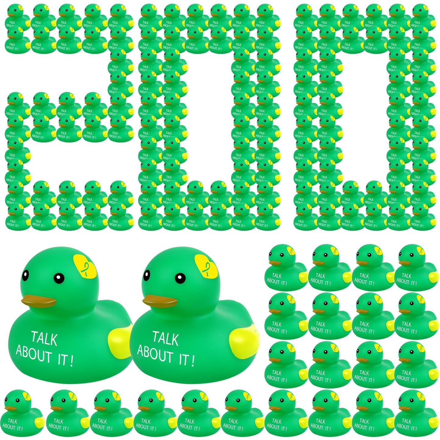 Deekin 60 Pcs Mental Health Rubber Duck Bulk Green Ribbon Mental Health Awareness Items Gifts for Self Care Adults Charity Office Therapist Favors