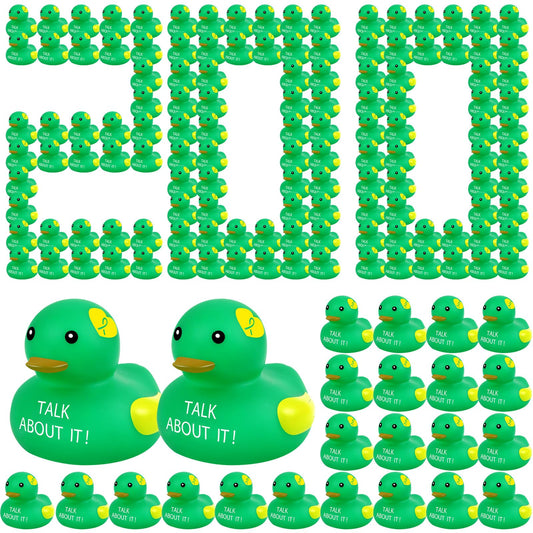 Deekin 60 Pcs Mental Health Rubber Duck Bulk Green Ribbon Mental Health Awareness Items Gifts for Self Care Adults Charity Office Therapist Favors