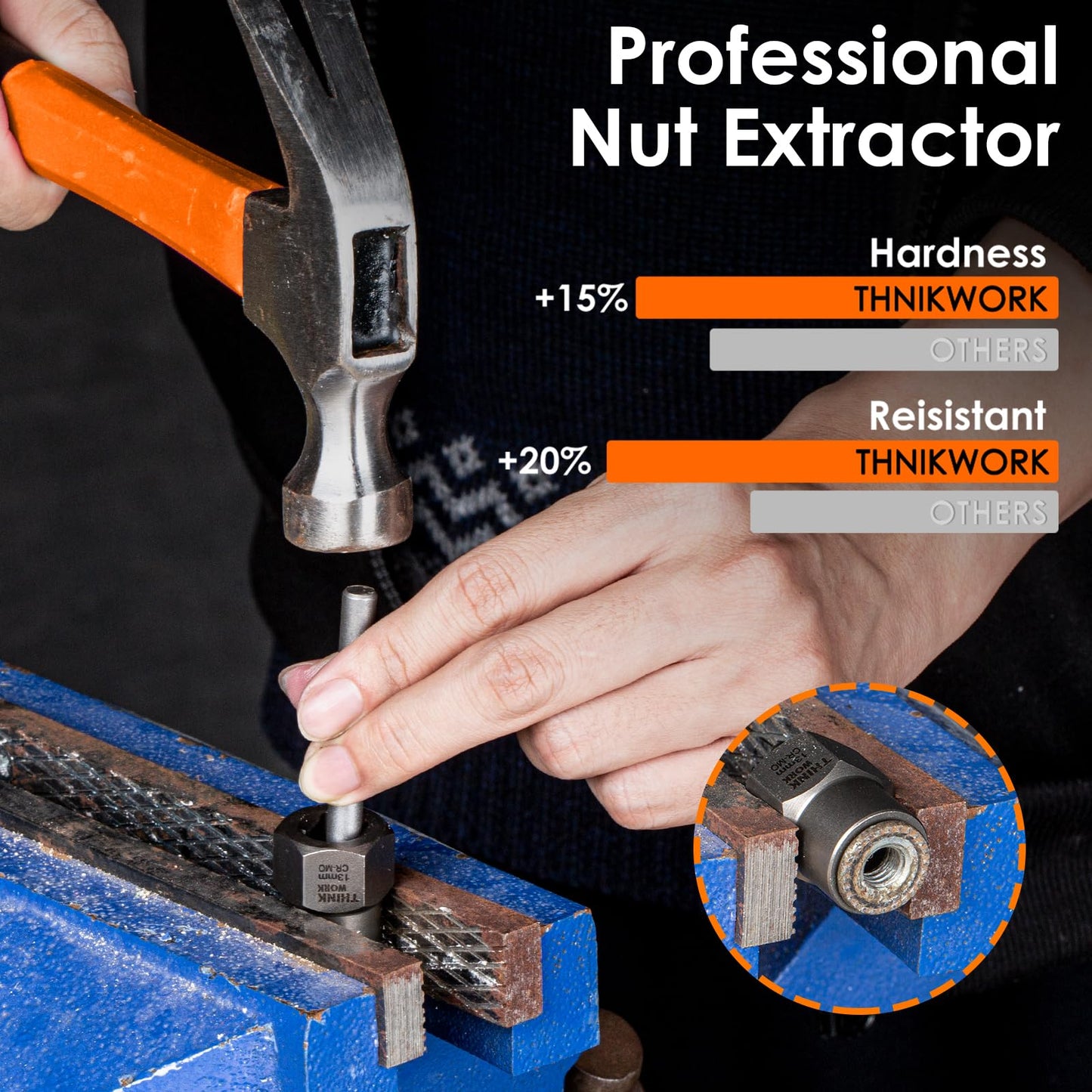 THINKWORK Easy Out Bolt Extractor Kit, 35 PCS Nut Extractor Socket Set, Lug Nut Remover Tool for Damaged, Broken, Rusted, Rounded-Off Bolts, Nuts, Screws