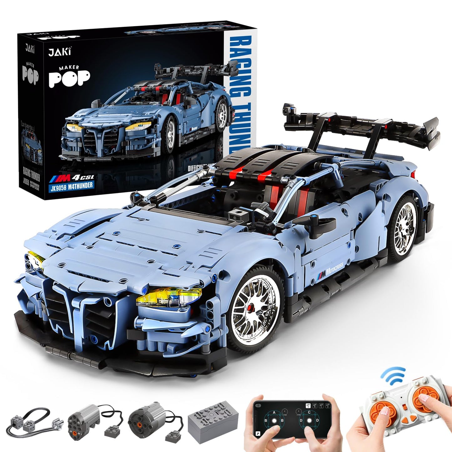 Remote Control Car Building Kit, 1:10 M4 Champion Racing Car Building Blocks and Challenge Construction Toys, Gift for Technical Enthusiasts Adults&Boys Age 14+, with Motors Light Battery (2280PCS)