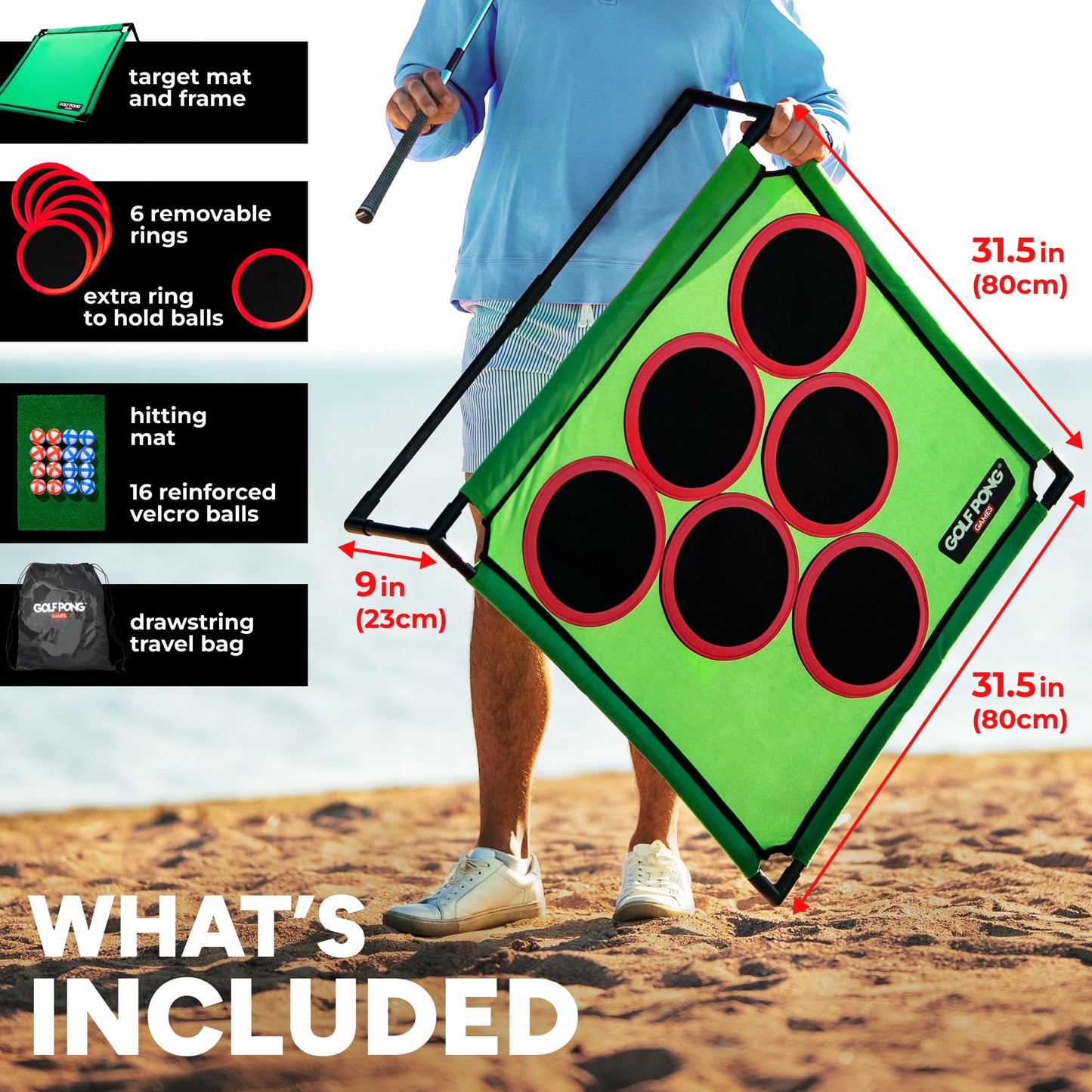 Golf Pong Game Set, Jumbo Backyard Lawn Game, Portable Indoor-Outdoor Chipping Golf Gift for Men, Women & Family