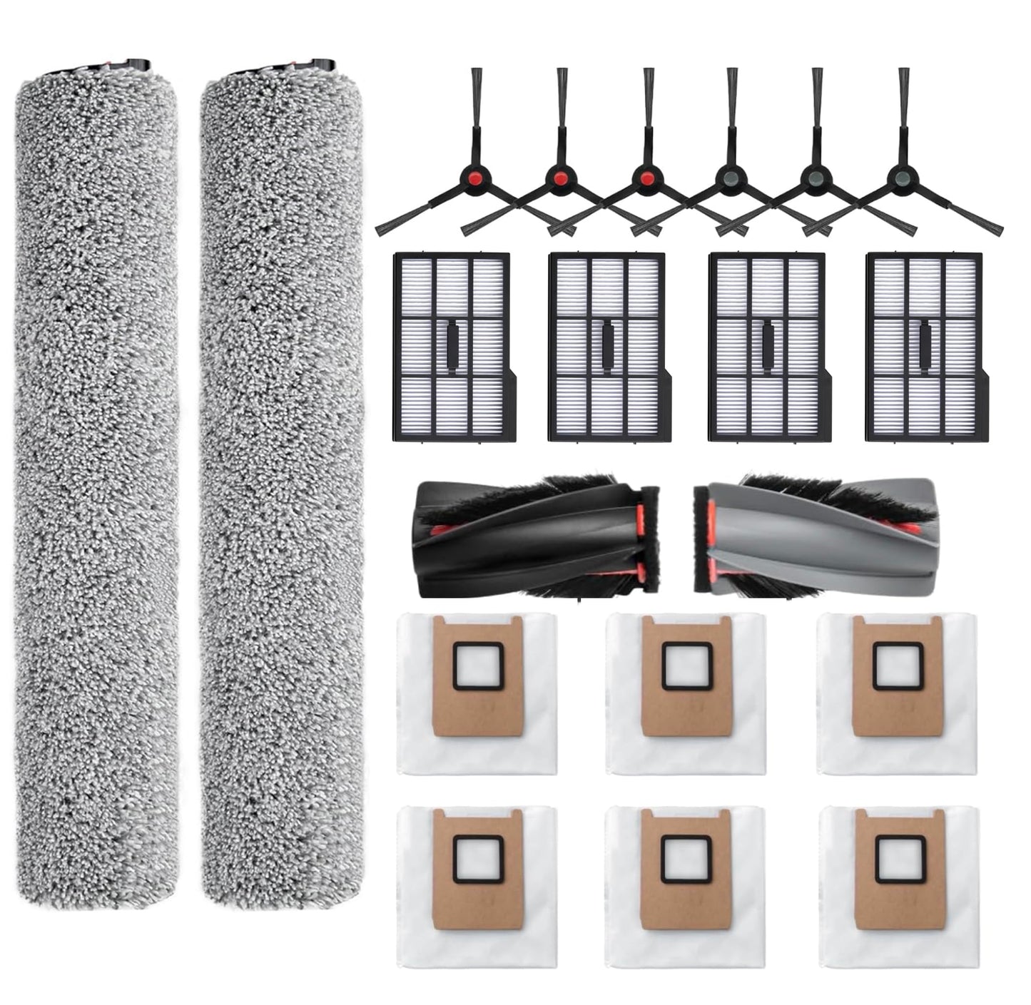Replacement Parts Kit Compatible With Eufy Omni E25 / E28, Vacuum Cleaner Accessories Includes:2 Mop Roller Brush,1 Set Main Brush,6-Side Brush,4-Filter,6-Disposal Dust Bags