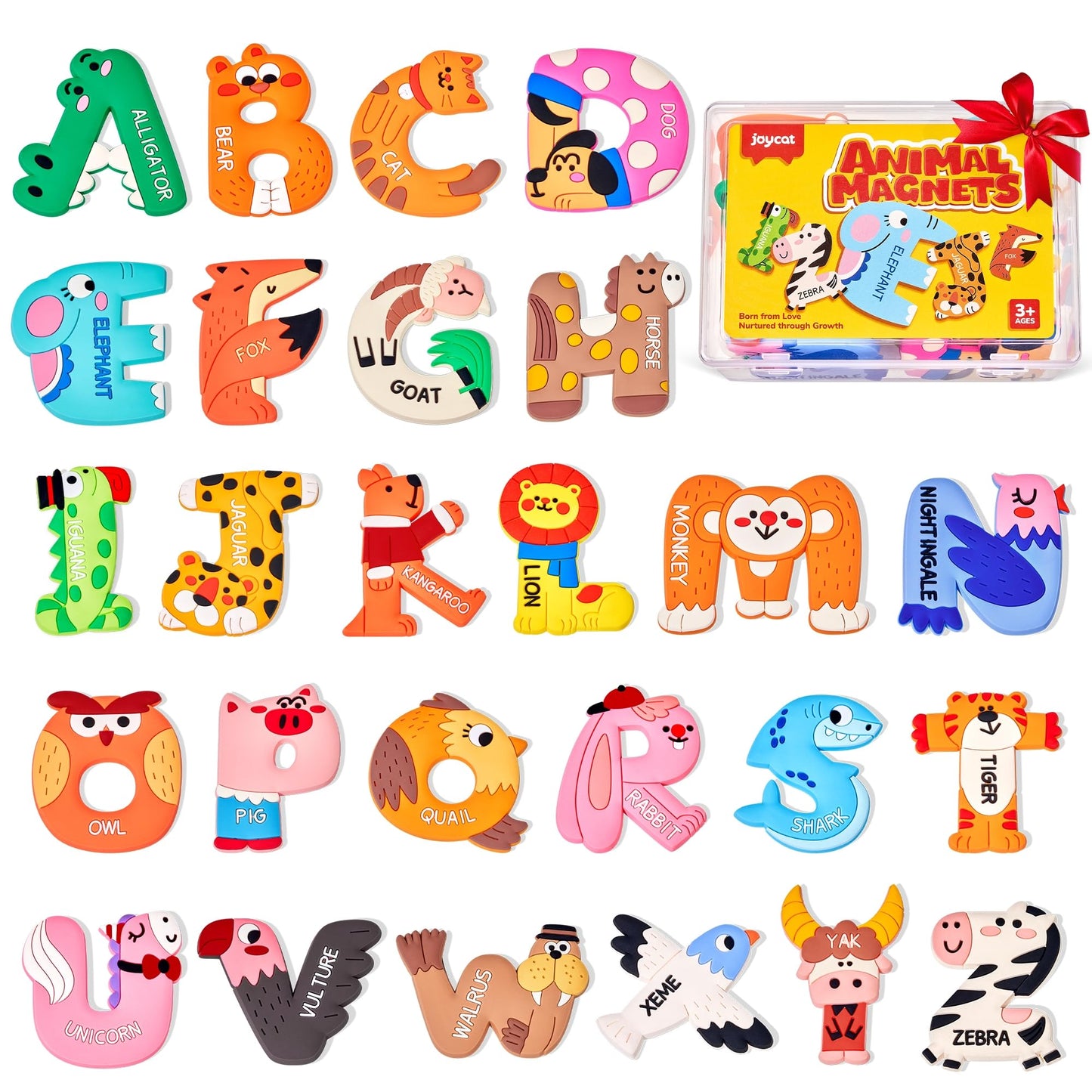 JoyCat Magnetic Letters, Soft PVC Animal Fridge Magnets for Toddlers & Kids, 26 Large Uppercase Alphabet ABC Refrigerator Magnets, Preschool Educational Learning Toys, Cute Baby Gift for Boys & Girls