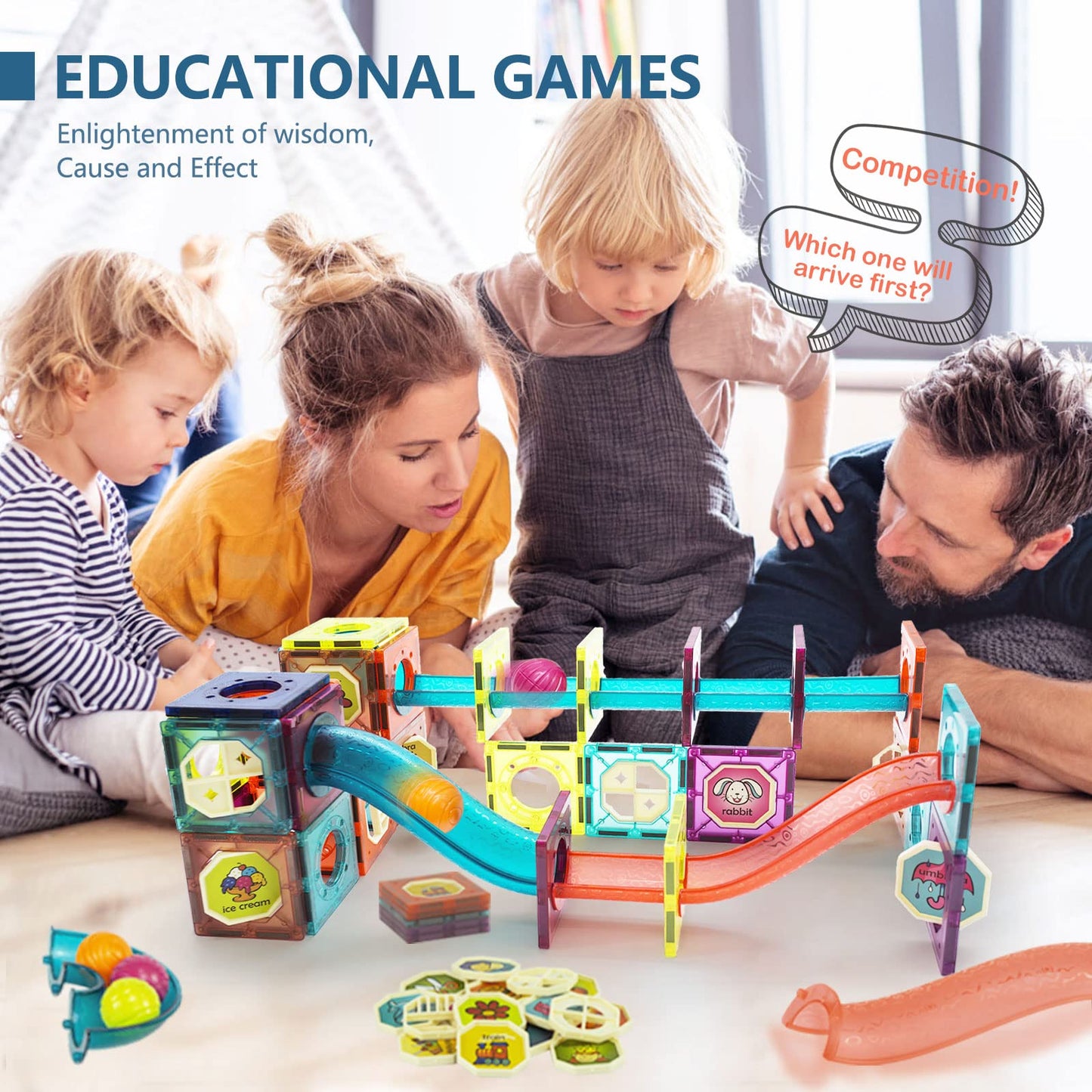 LTKFFFdp Magnetic Building Blocks STEM Educational Toys for Kids Ages 4-12, Ball Track and 3D Stacking Construction Set