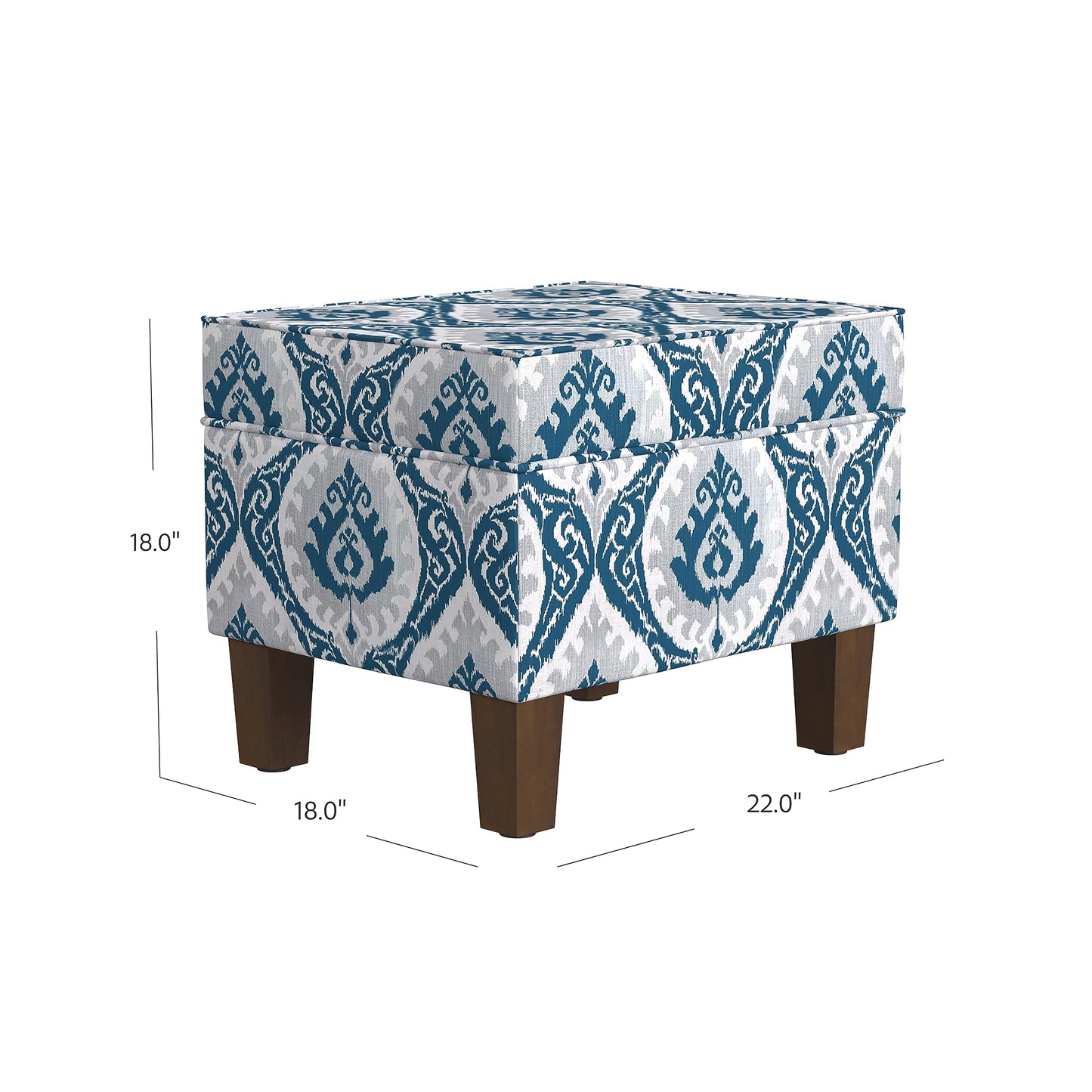 Homepop Home Decor |K7646-A877| Upholstered Modern Rectangular Storage Ottoman | Hinged Lid Ottoman with Storage for Living Room & Bedroom, Blue Ikat Medallion Print