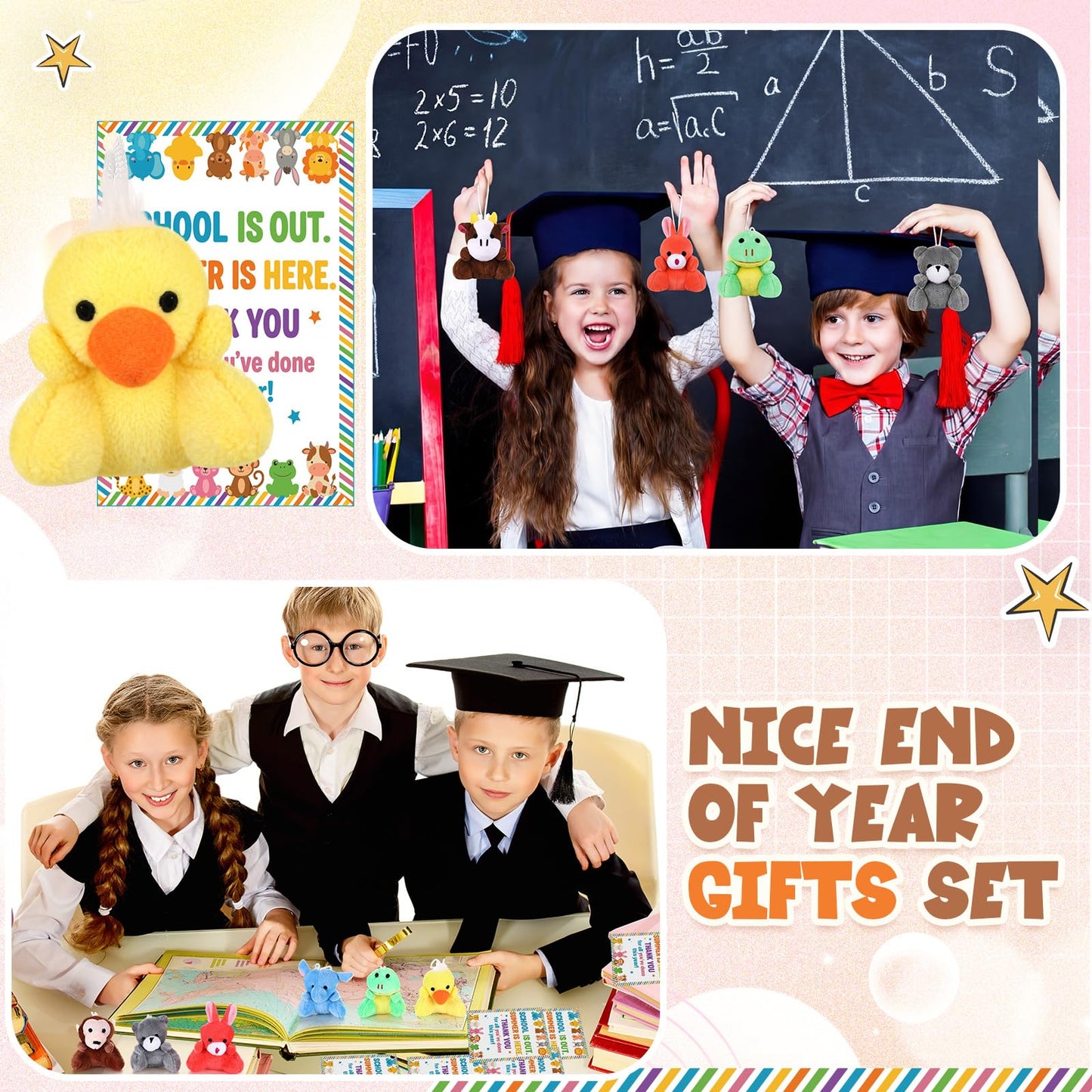Roowest 24 Sets End of The Year Student Gifts Graduation Mini Stuffed Animal with Cards of 2026 Bulk Gifts from Teacher End of The Academic Year Party Decor(Cute)