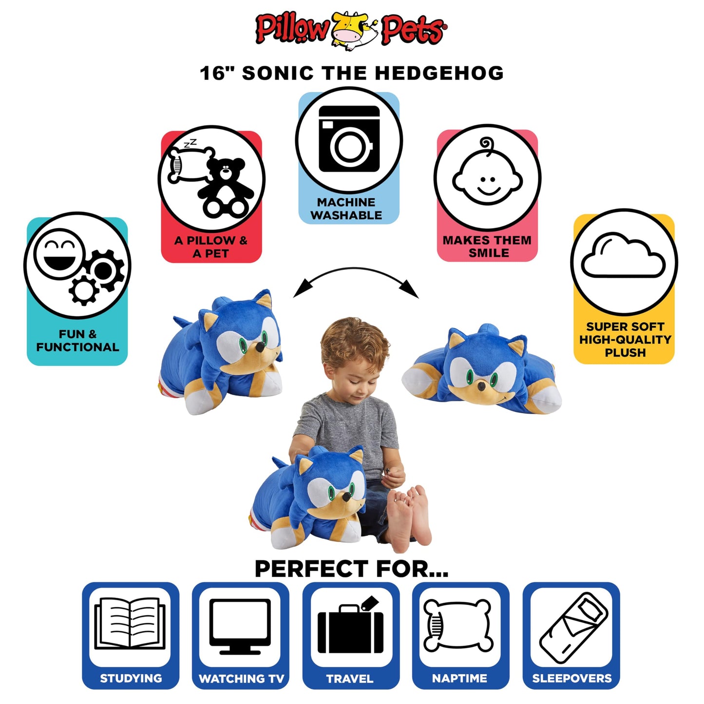 Pillow Pets 16" Sonic The Hedgehog Stuffed Animal Plush Toy