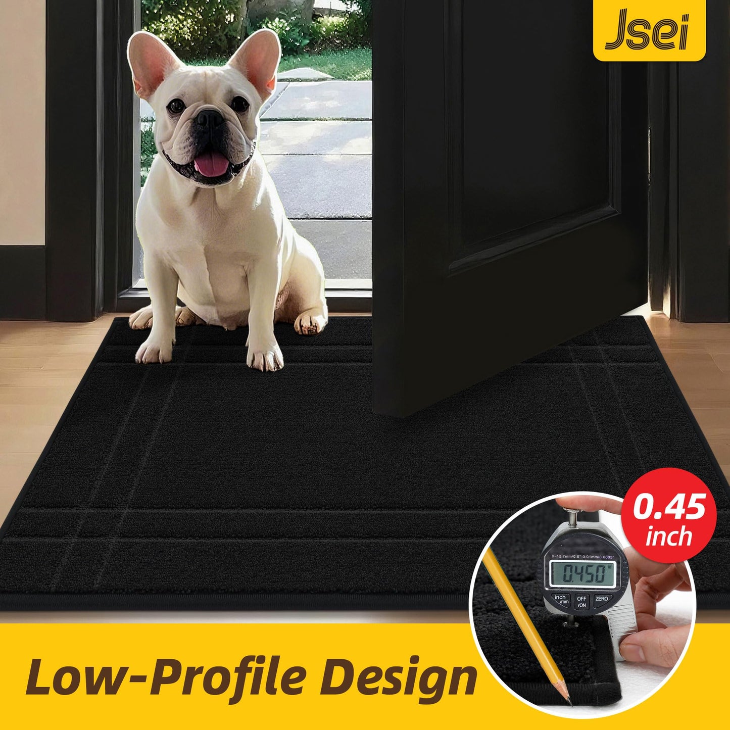 JSEI Entryway Rugs Doormat 24"x36", Non-Slip Dirt Trapper Door Mats Indoor, Washable Absorbent and Stain Resist Welcome Floor Mat for Front Door, Dog Door Mat, Dirty Wet Shoes & Paws, Black