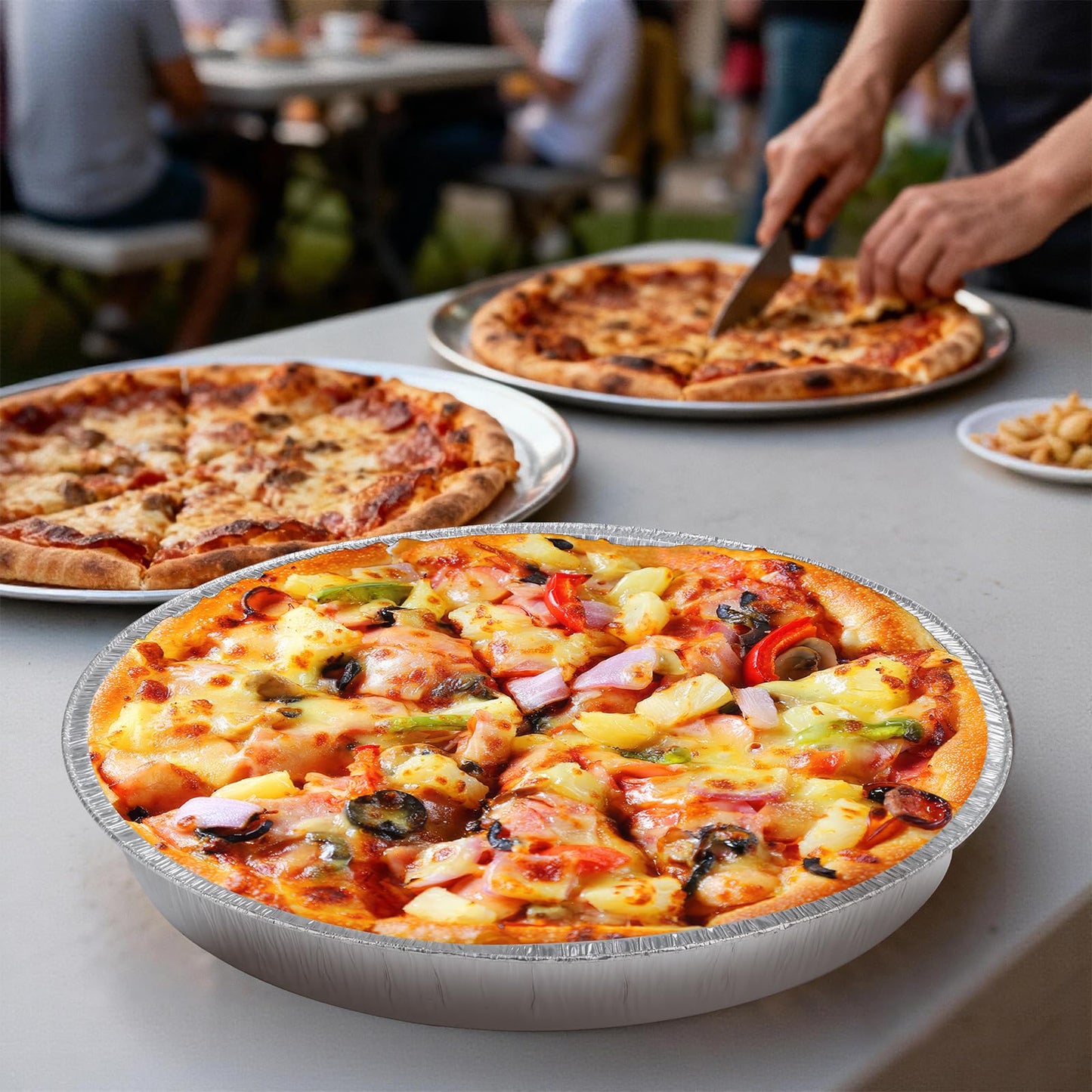 12 Inch Aluminum Pizza Pans, 12 Pack Disposable Round Foil Pizza Pan Trays, Oven & Freezer Safe Disposable Pizza Pan for Baking, Serving, Catering & Parties