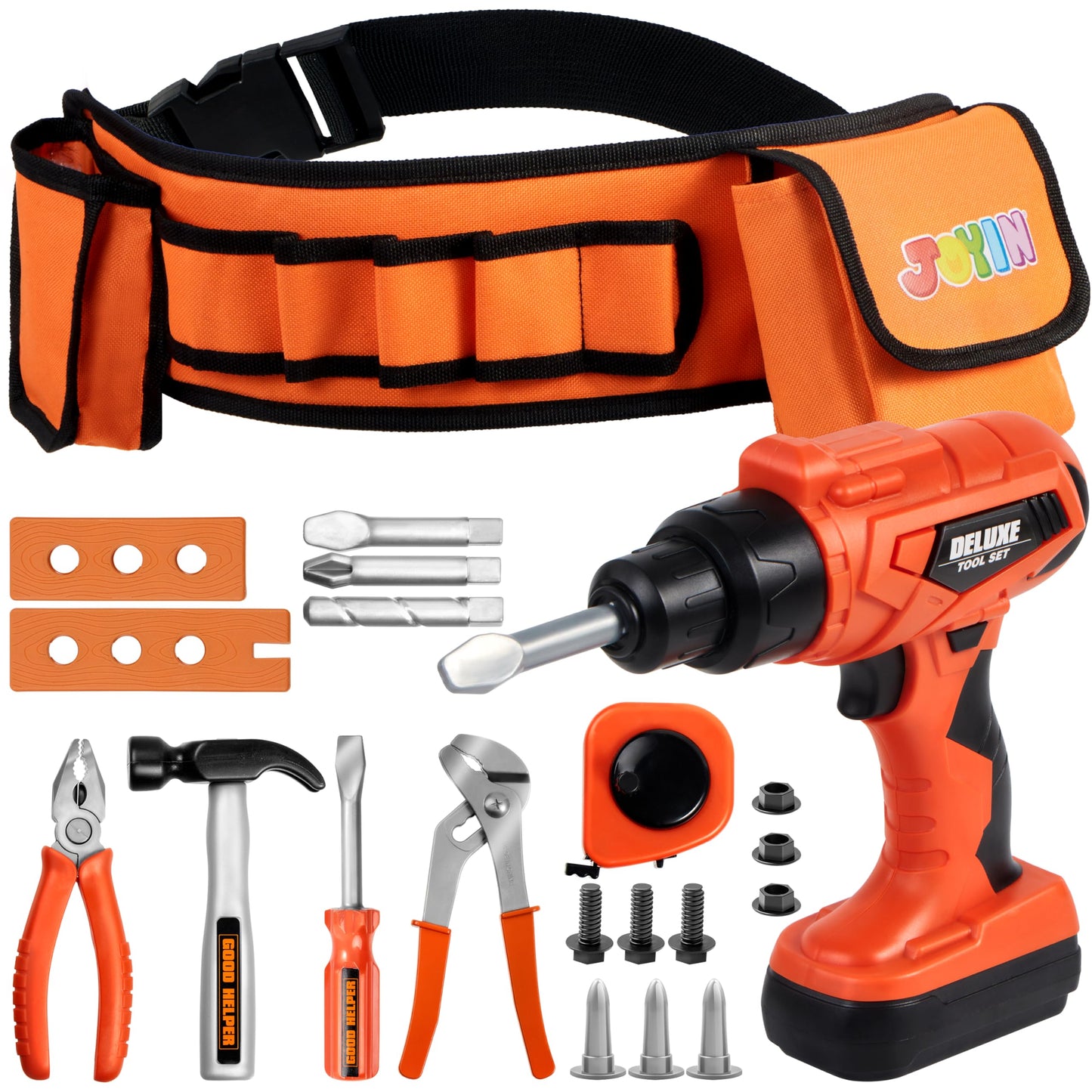 JOYIN 19Pcs Kids Tool Set, Construction Belt & Electronic Drill, Pretend Role Play Toddler Power Toy for Boys Girls, Easter Basket Stuffers Birthday Gifts Outdoor Preschool Ages 3 4 5 6 7 Years Old