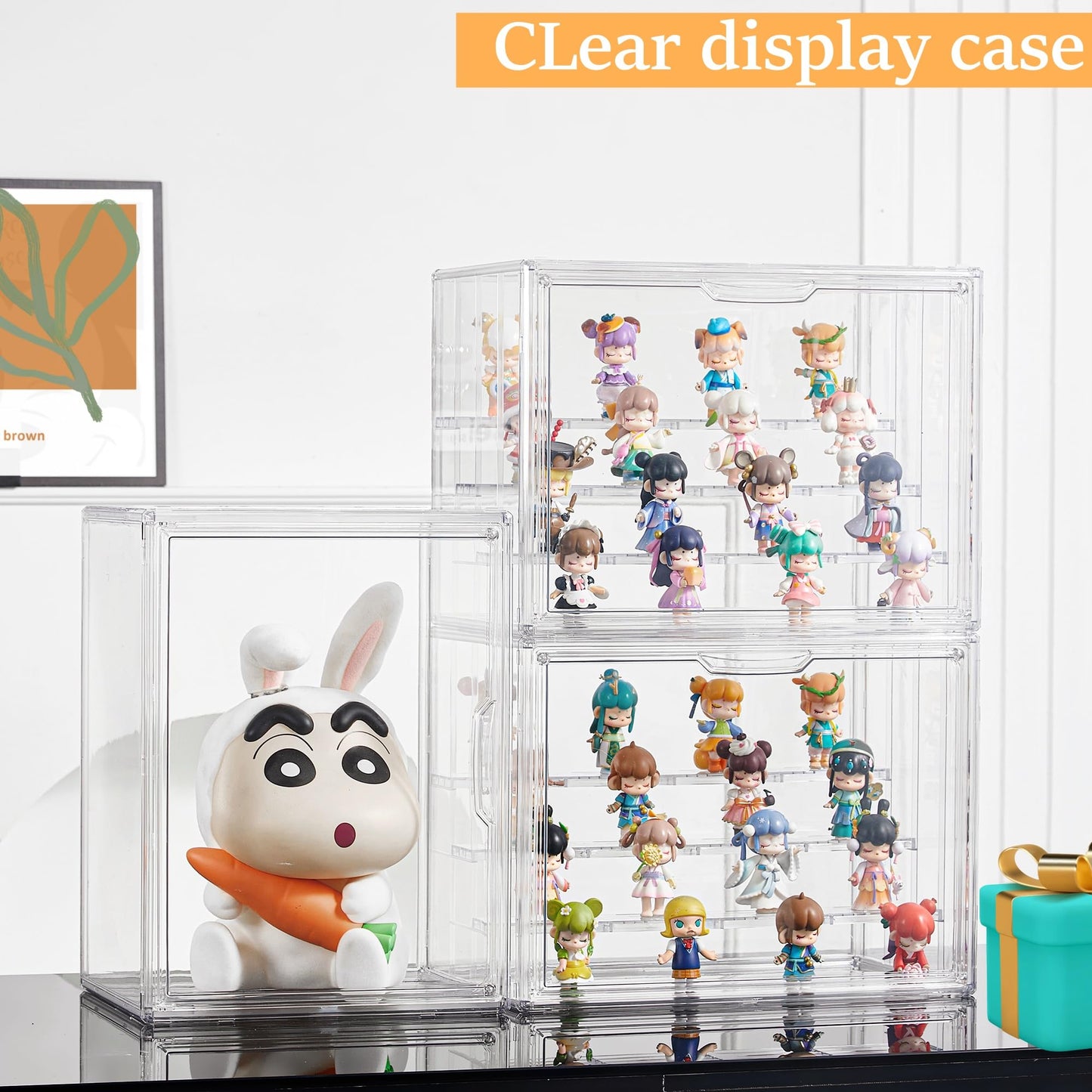 Attelite Acrylic Display Case,Upgrade 4 Tiers Clear Display Case with 3 Adjustable Divider, 2 Pack Stackable Large Storage Box with Magnetic Door for Collectibles Action Figures