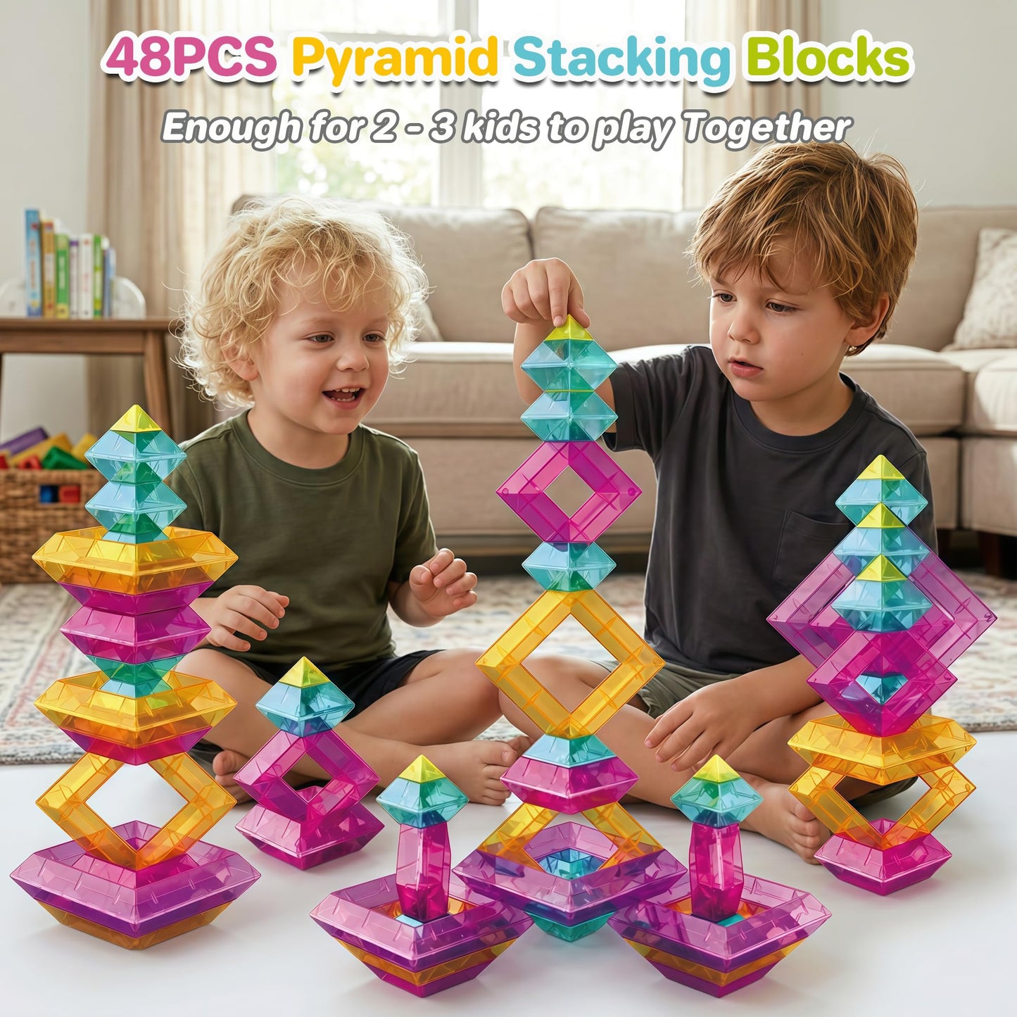 TEANXU 48 Pieces Building Blocks Set for Preschool Learning Activities STEM Toys for 3 4 5 6 Years Old Kids Educational Gift for Boys Girls