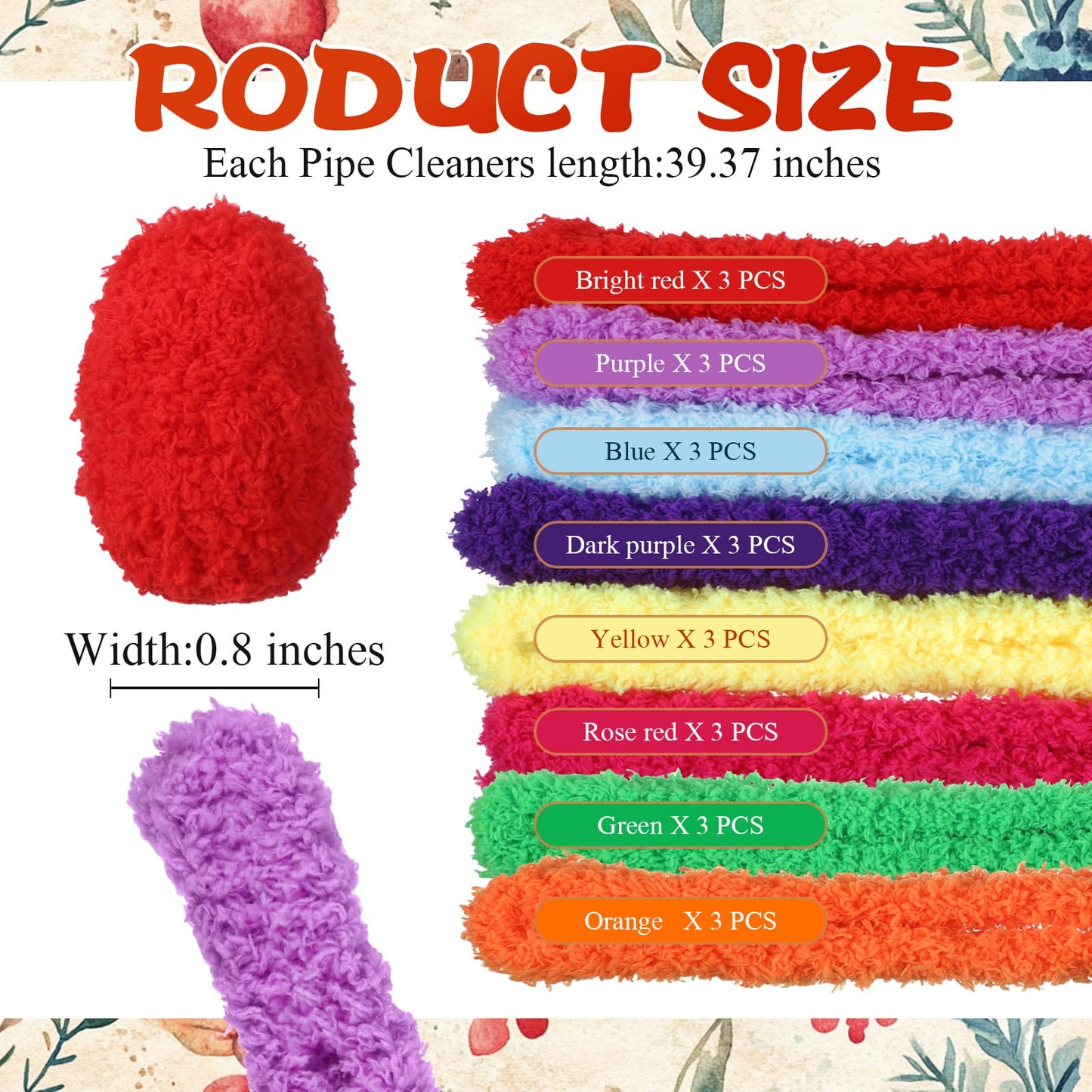 Sonwyoung 24 Pcs 39.37 Inches Jumbo Pipe Cleaners Bulk Coral Fleece Fur Thick Pipe Cleaners Chenille Stems Craft Supplies Valentine's Day Easter Gifts DIY Projects(Classic Color)