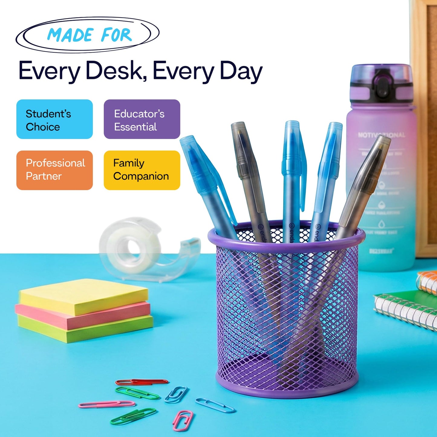Enday Ballpoint Pens Bulk Blue and Black Pens (400 Pack) 200 Black & 200 Blue - Medium Point (1.0mm) Flexible Round Barrel For Writing Comfort, Pens Bulk for School, Home and Office.