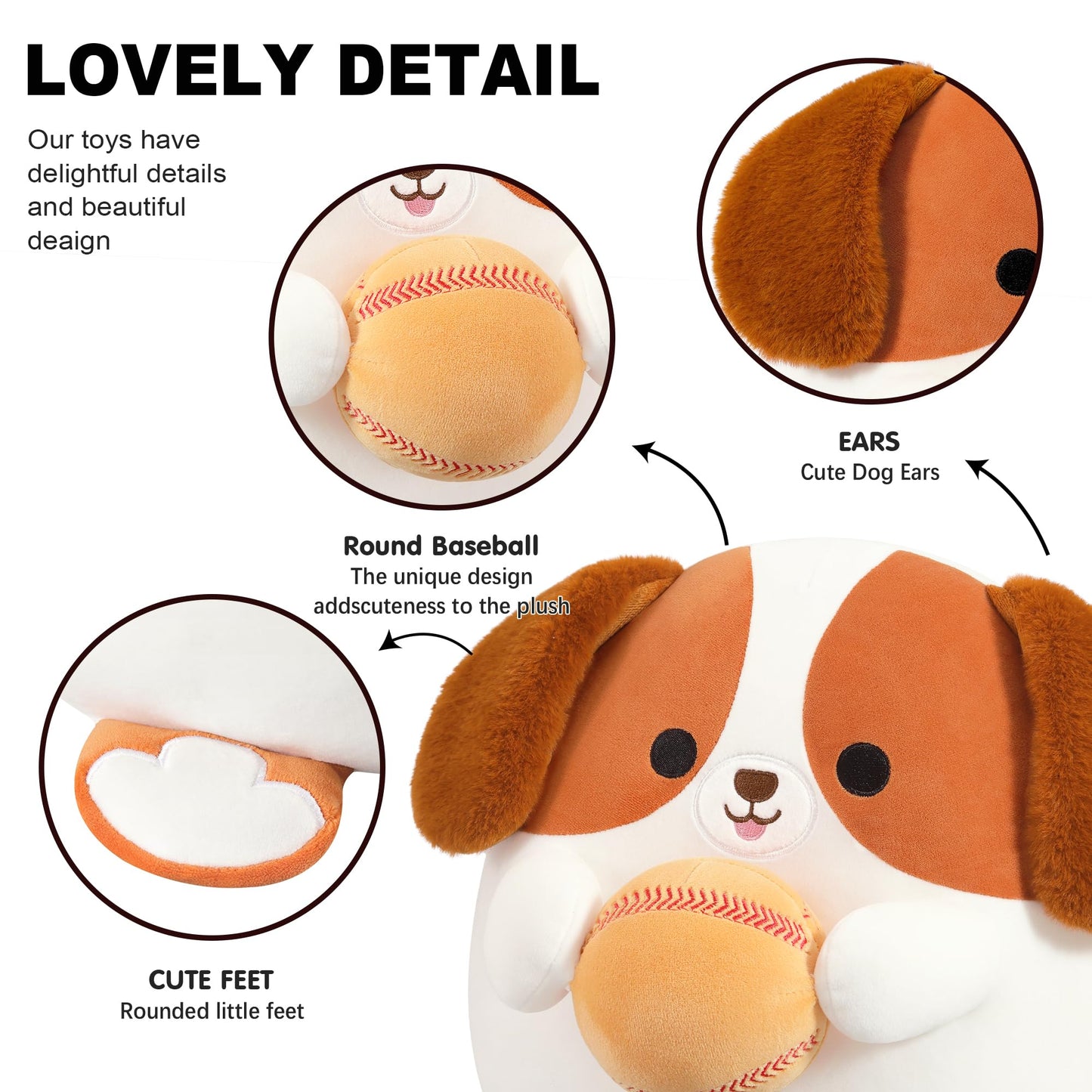 Onsoyours Original Beagle Dog Stuffed Animal with Baseball - 12 inch Soft Sport Puppy Plush Toy, Cute Plushies for Kids & Adults Brown