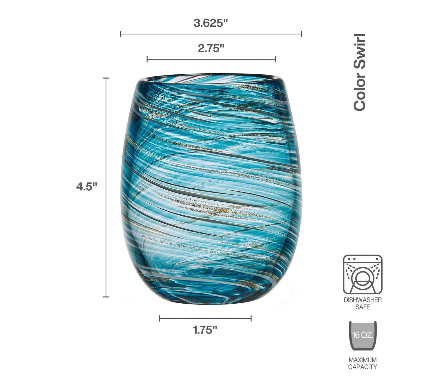 Mikasa Color Swirl Stemless Wine Glass, 4 Count (Pack of 1), Blue