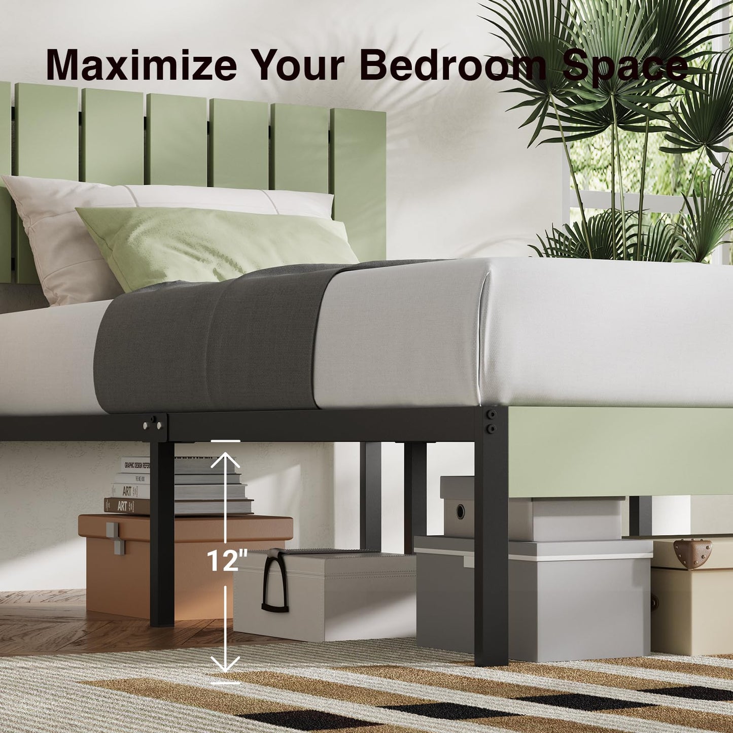 Novilla Twin Bed Frame with Modern Wooden Slatted Headboard, Easy Assembly, Heavy Duty Metal Platform, Noise-Free, Under-Bed Storage, No Box Spring Needed