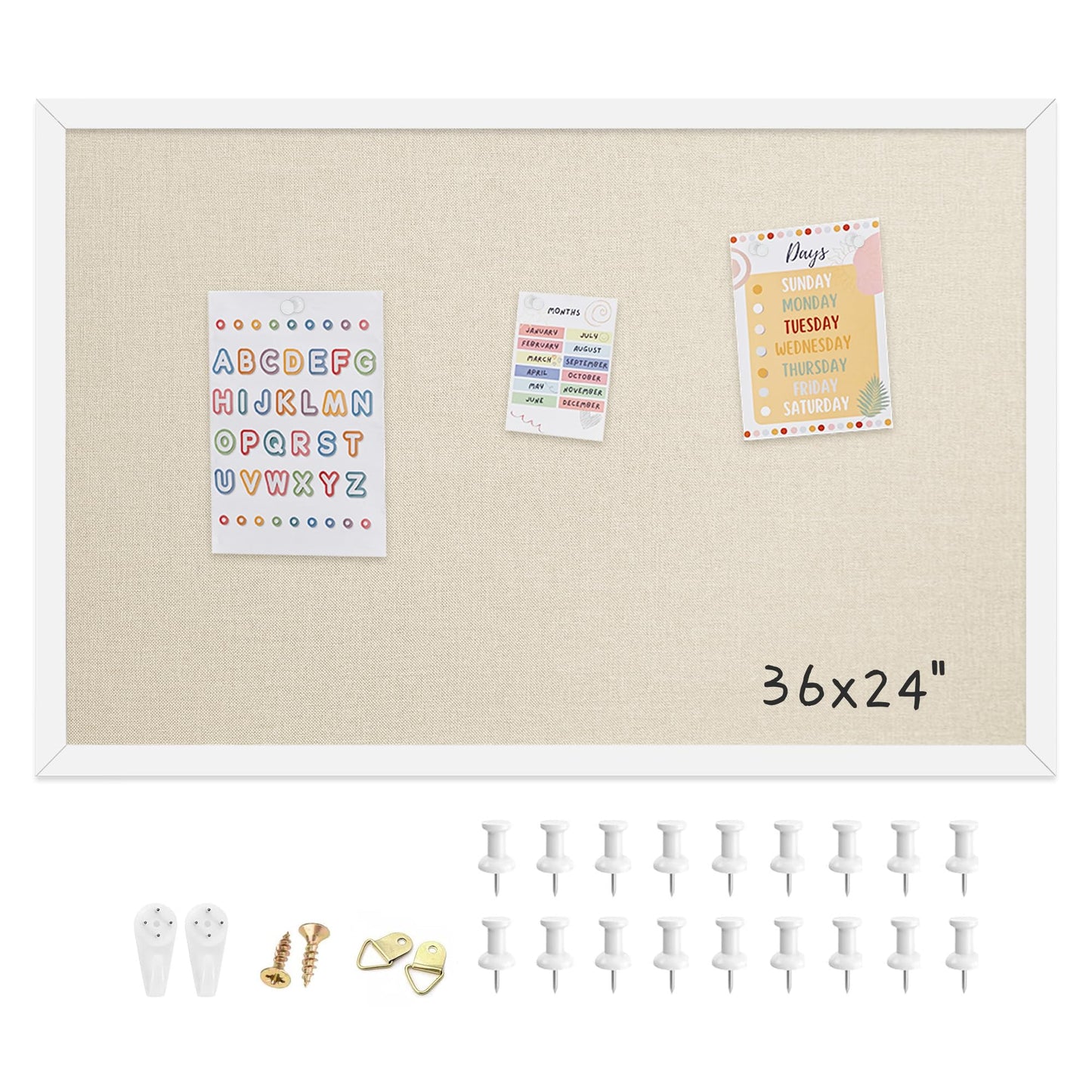 Yunihome 24x36 Inch Cork Board for Wall Hanging with Linen, Bulletin Board with Push Pins, Mounted Memo Message Board for Home Office Decor, Dorm Room Essentials, Classroom Organization