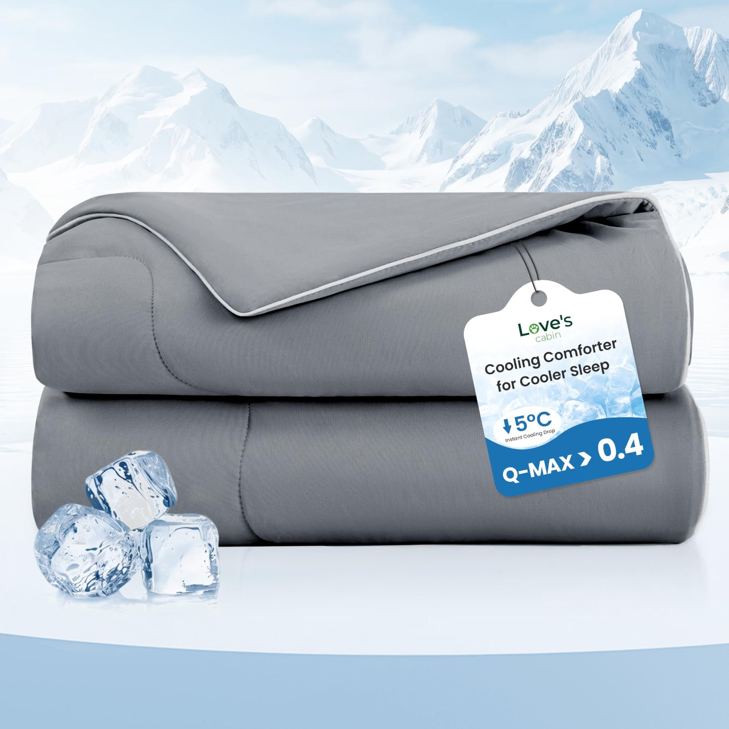 Love's cabin Cooling Comforter King Size, Double Sided Cooling Blankets for Hot Sleepers, Q-Max>0.4 Instant Cool-to-Touch, 2X Breathable & Moisture-Wicking, Oeko-TEX Certified, 108"x90" Grey