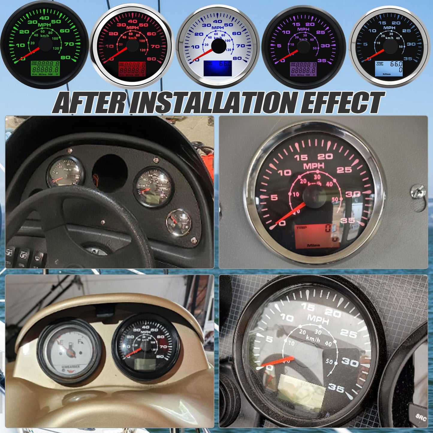 Geloo 85MM GPS Speedometer Gauge Boat MPH Speedometer Waterproof 0-80MPH 0-120KM/H Marine Speedometer Odometer LCD Indicators with 7 Backlight fit Car Truck Motorcycle Speedometer GPS Gauge Auto 9-32V