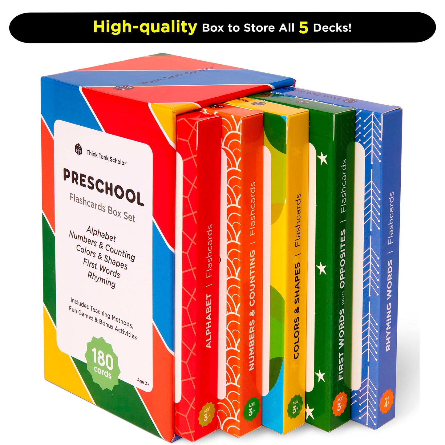 Preschool Flash Cards Learning Bundle - Alphabet, Numbers, Colors, Shapes, First Words, & Rhyming for Toddlers Ages 2-6