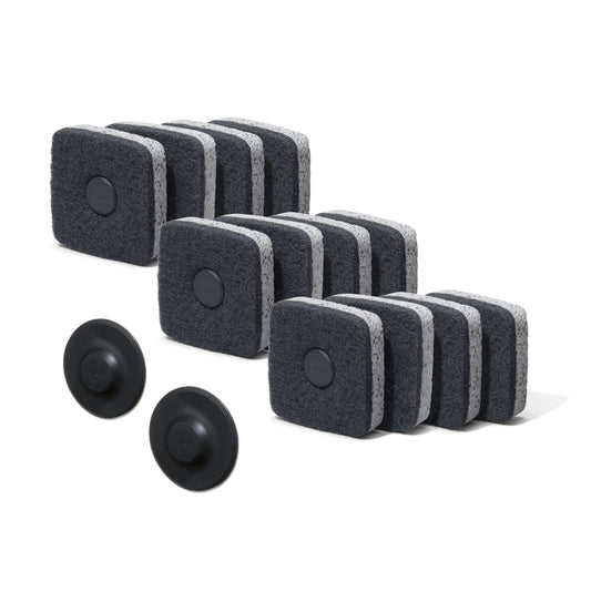 Curio Home Goods Ionic Non-Scratch Kitchen Sponge with Magnetized Holder, Dual Sided Cellulose and Scrub Pad, 12 Pack, Black/Grey