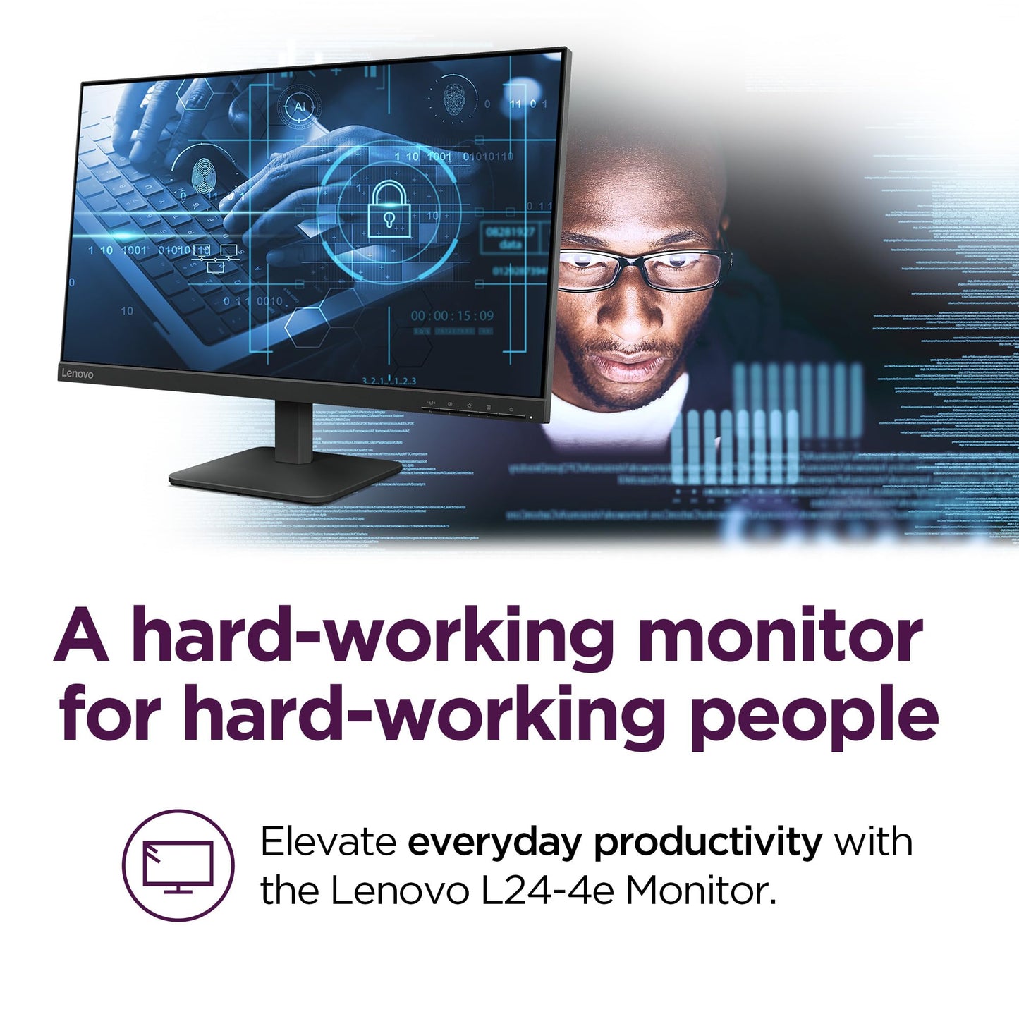 Lenovo L24-4e Office Monitor - 23.8" FHD IPS Display - 100Hz Refresh Rate - 4 ms MPRT - 99% sRGB - Raven Black - Tilt Stand
