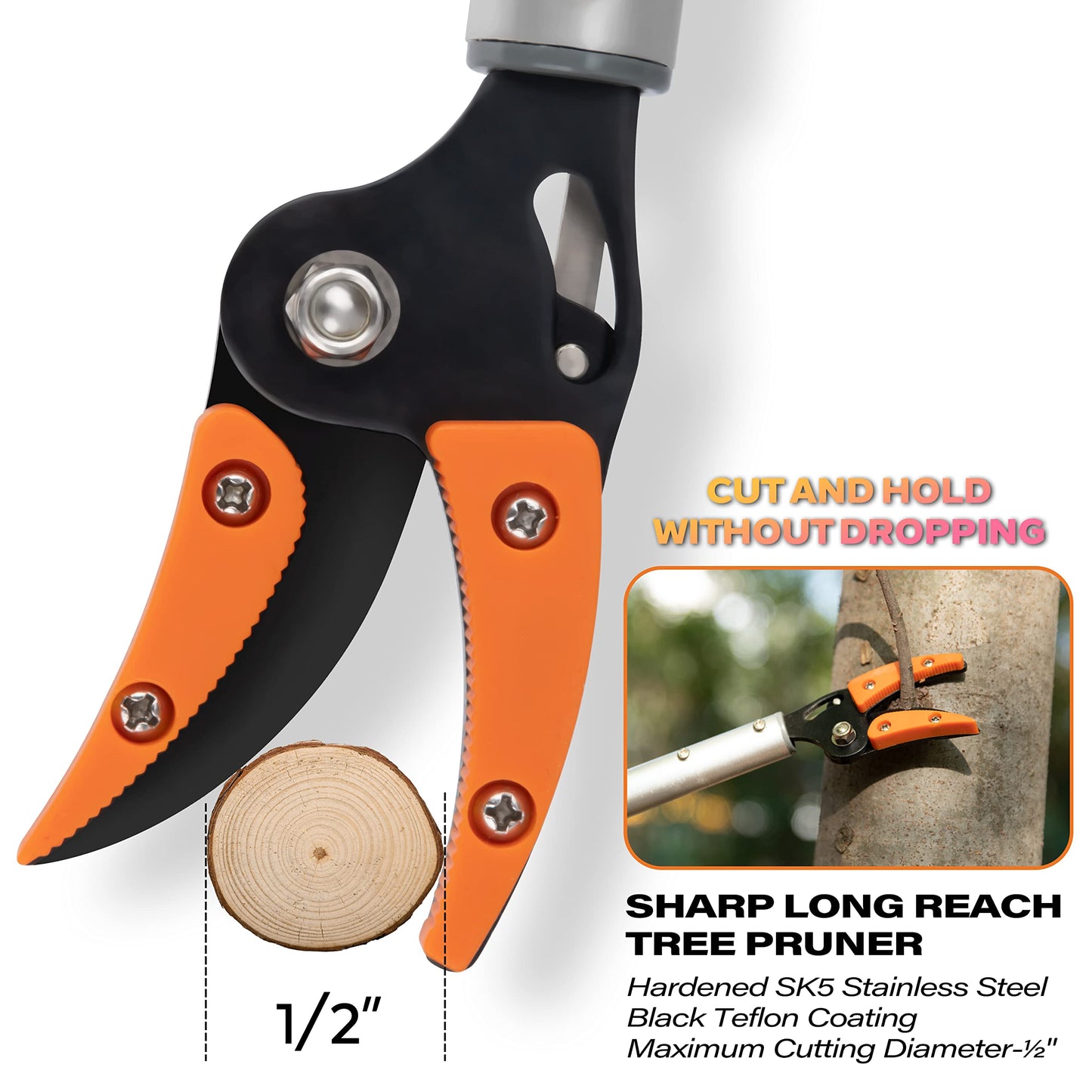 KSEIBI 143020 Long Reach Cut and Hold Bypass Pruner Max Cutting 1/2 inch Small Camping Splitting Hatchet 14 inch