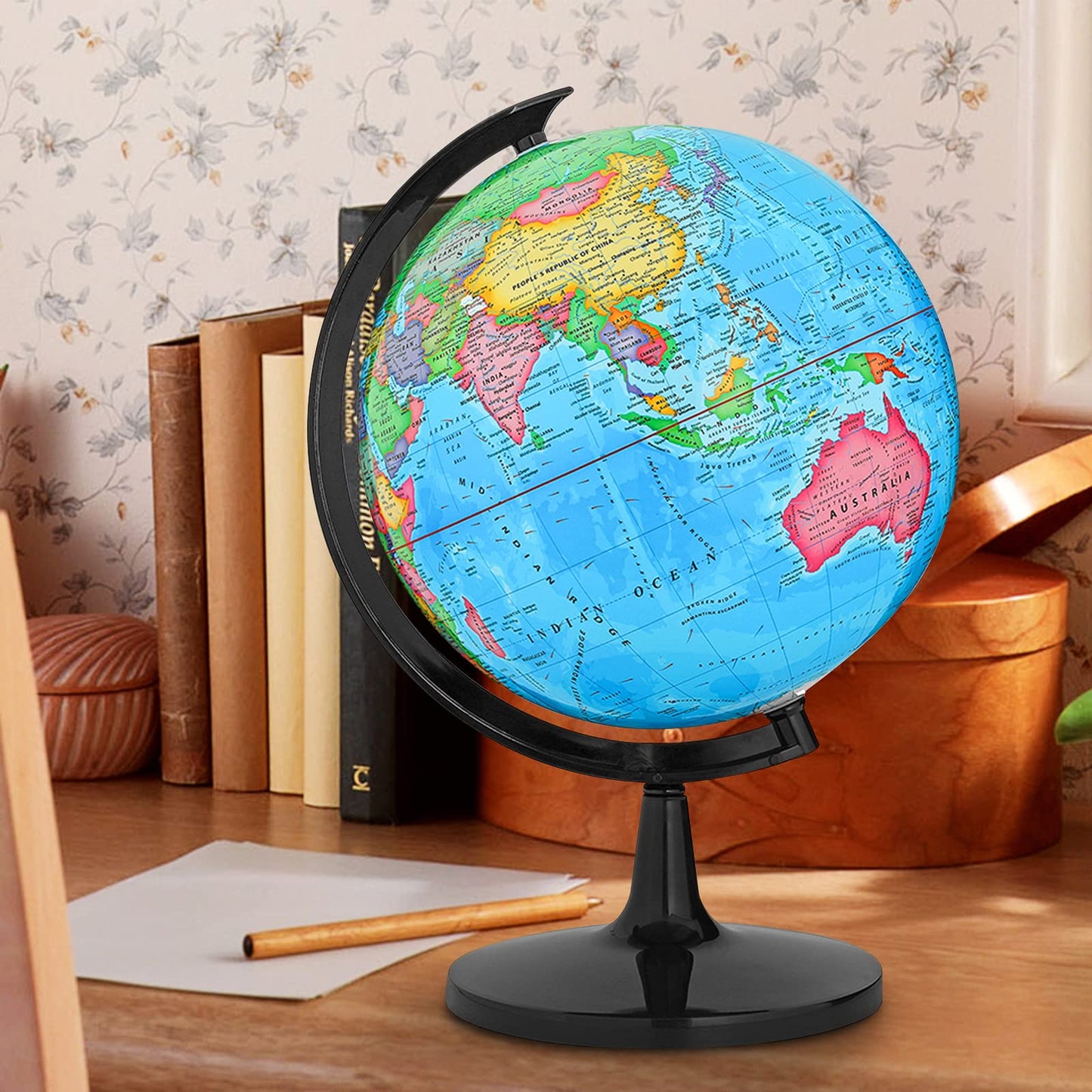 GOCHANGE Globes for Kids, 13" Political Globe for Classroom Teaching with HD Waterproof Surface & Writable Surface, Full Length 19.7 inch 360° Spinning Globe for Education & Desk