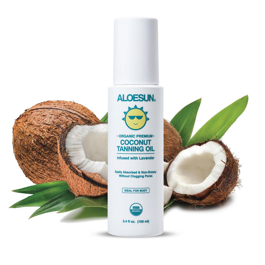 ALOESUN Organic Coconut Tanning Oil Spray Infused with Organic Lavender Oil | Natural Deep Tanning Accelerator | Moisturizing & Hydrating Tan | Non-Greasy | Vegan & Cruelty-Free | Travel Size 3.4 Oz