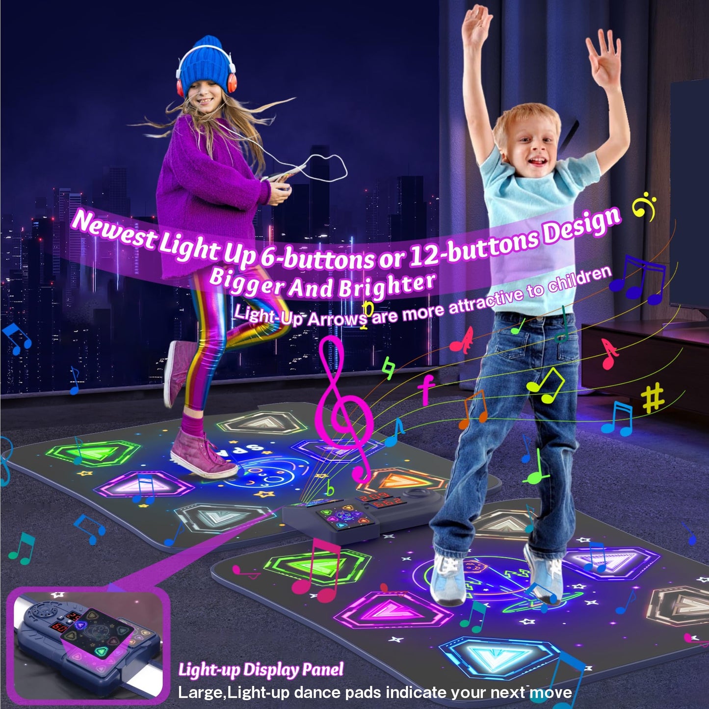 Dance Mat Toys for 3-12 Year Old Girls Boys,Dance Mat for Kids with Light Up 12-Buttons, Music Dance Toy for Toddler with 5 Modes & Bluetooth,Birthday Xmas Gifts for 3 4 5 6 7 8 9 10+ Year Old Kids
