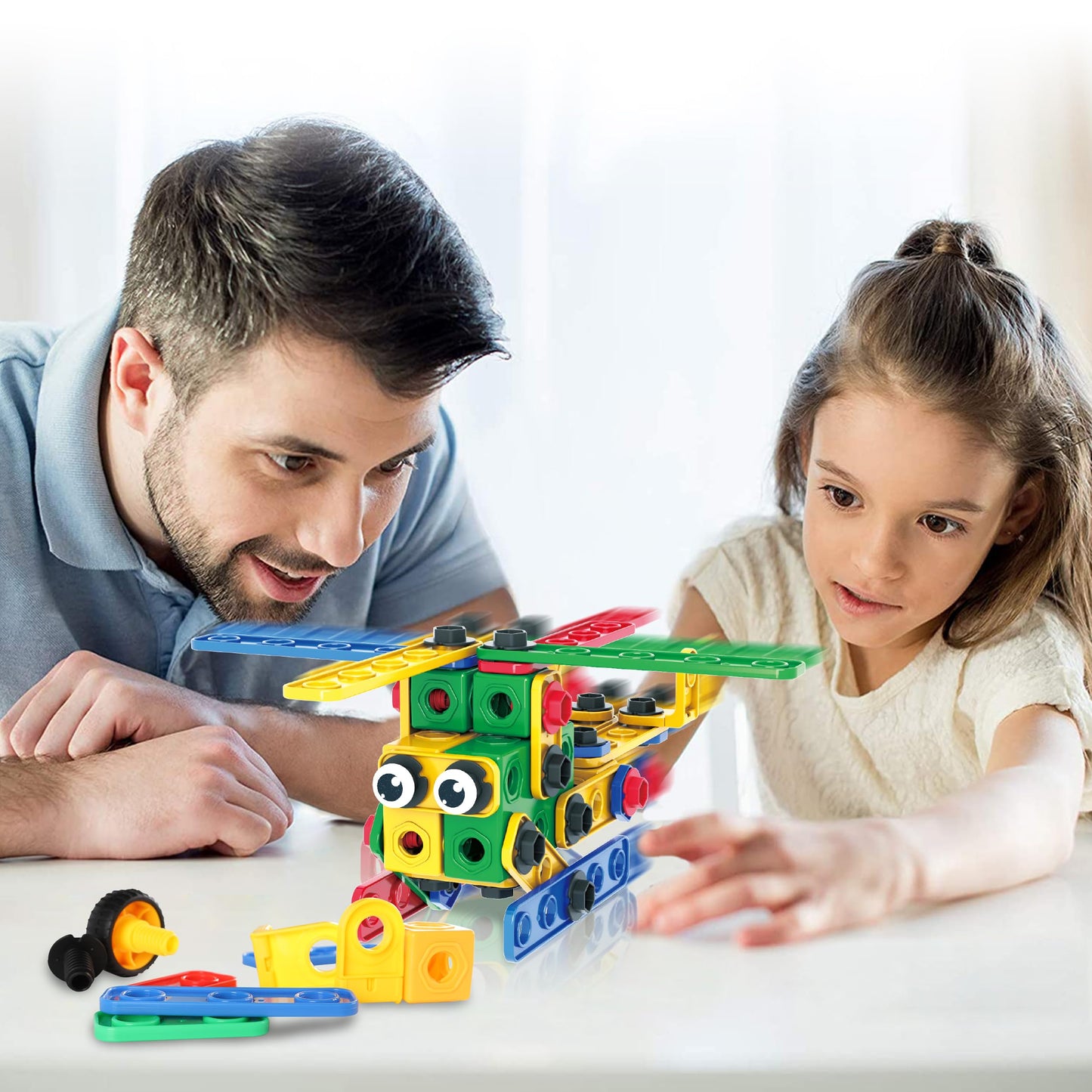 PicassoTiles STEM Learning Toys 201 Piece Building Block Kids Construction Engineering Kit Toy Blocks Children Early Education Playset w/Free IdeaBook, Power Drill, Clickable Ratchet, Age 3+ PTN201