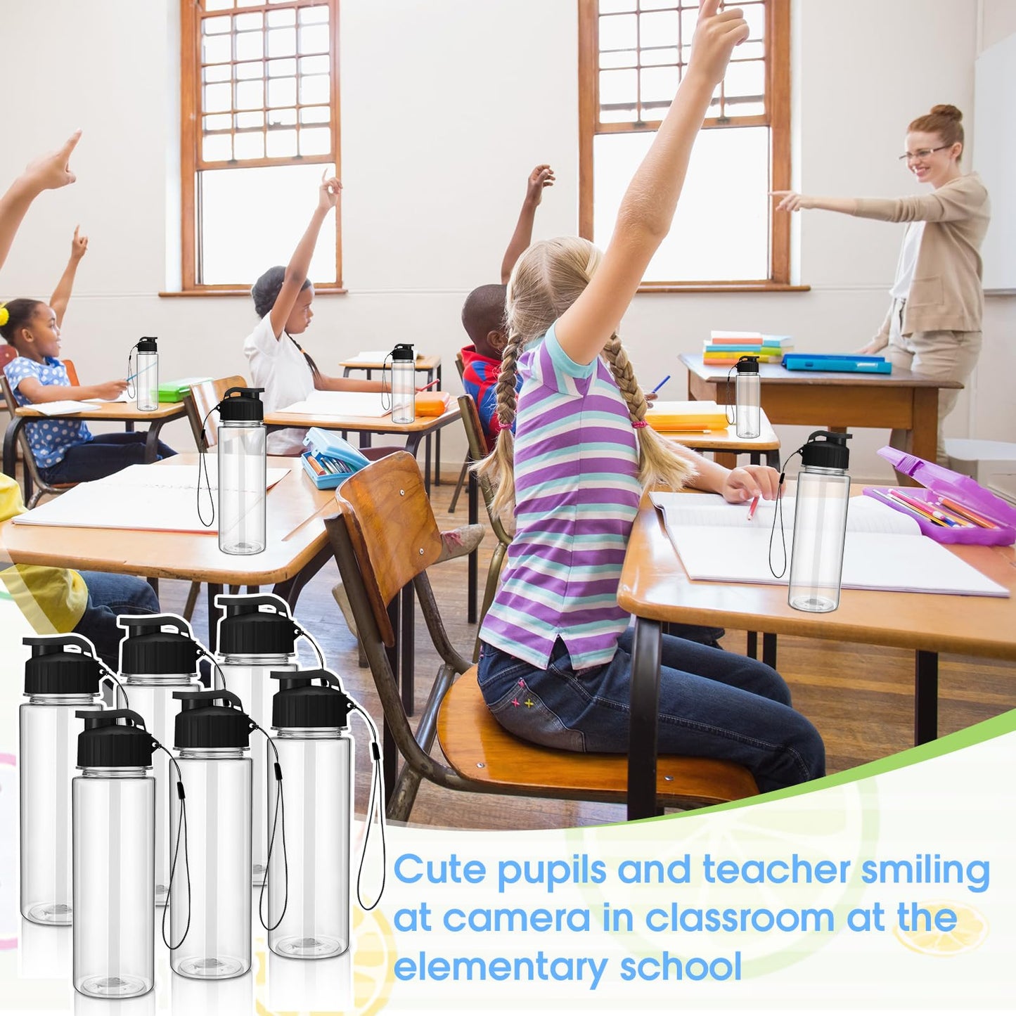 Maxcheck 30 Pieces Water Bottle Bulk 17 oz Plastic Sports Water Bottles Bulk with Handle Strap Lightweight Leakproof Drink Flip Top for Adults Fit Gym(Classic Style,Black)