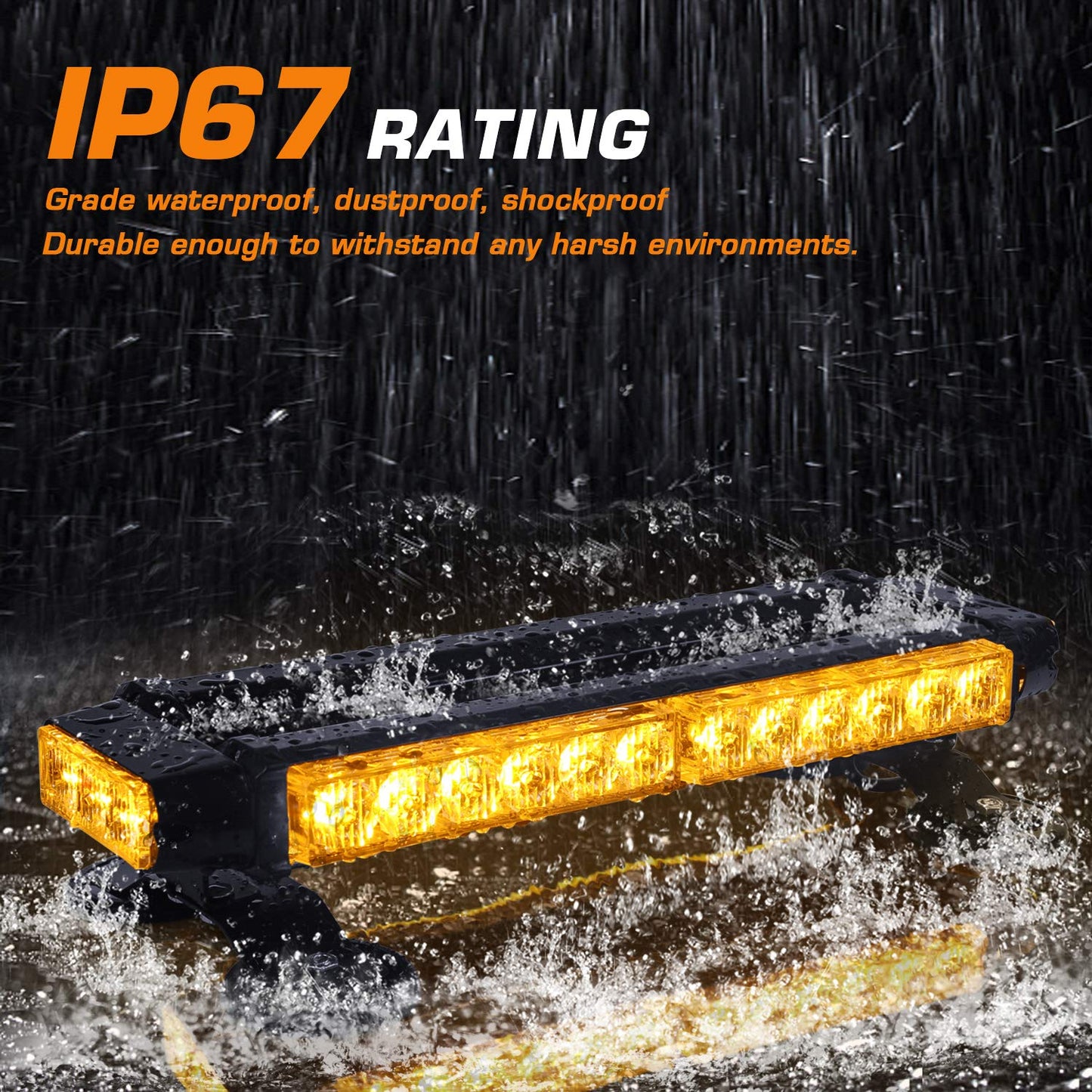 LINKITOM Roof Top LED Strobe Light Bar -Double Side Amber 30 LED Emergency Hazard Safety Warning Flashing Beacon Lighting Bar with Magnetic Base for Snow Plow, Trucks, Construction Vehicles