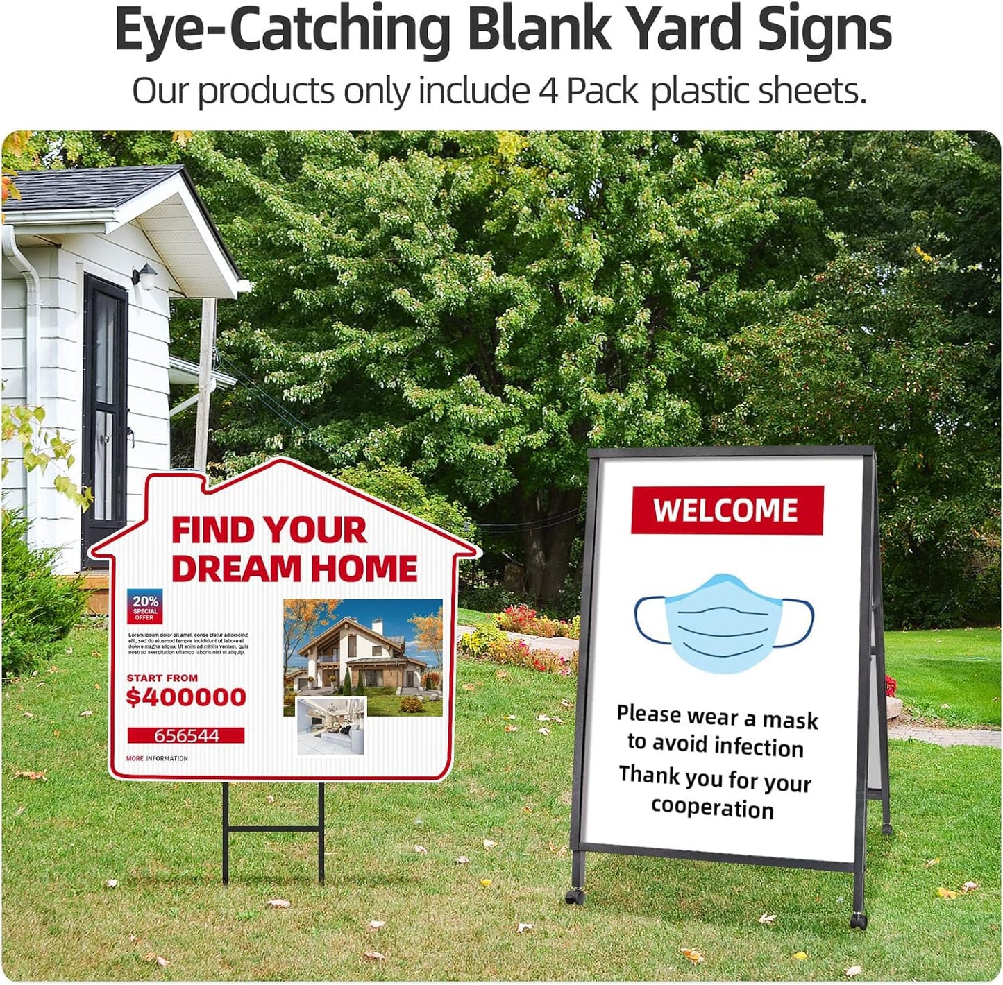 VAIIGO Plastic Sheets 24" x 36", 4mm Blank Yard Lawn Signs, 4 Pack Plastic Poster Board, Coroplast Sheets for Garage Yard Sale Sign, A-Frame, Warnings, Divider, Crafts, Packing