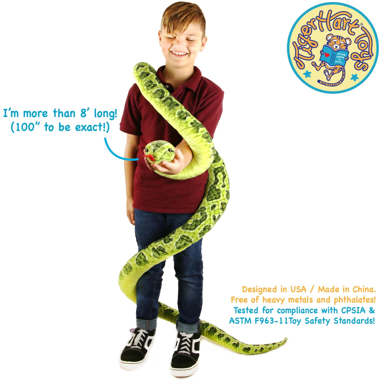 Gustavo The Green Anaconda - 100 Inch Stuffed Animal Plush - by TigerHart Toys