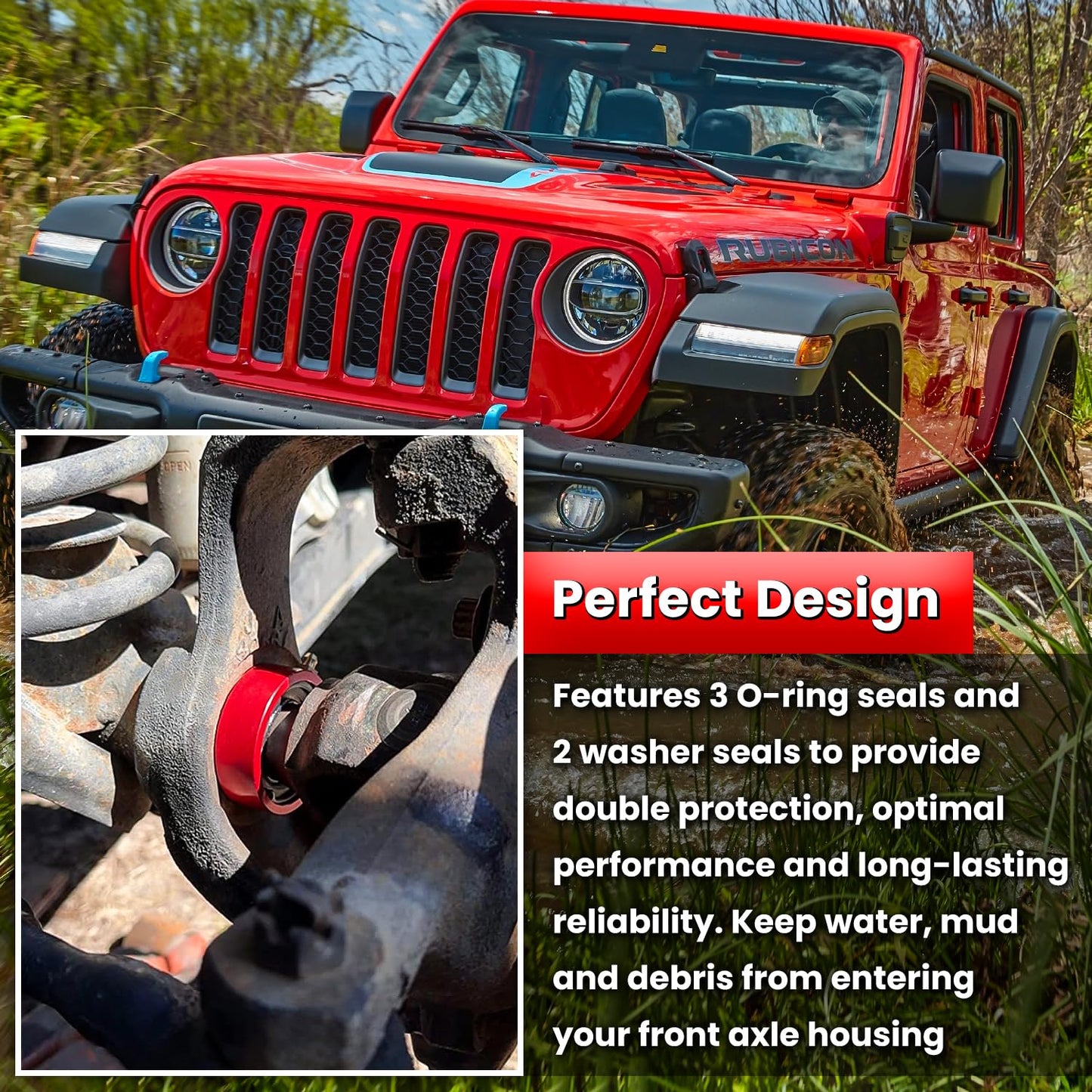 MG21103 Dana 30/44 Front Axle Tube Seal Pair & Inner Axle Side Seal Installation Tool for Jeep Wrangler JK JKU YJ TJ LJ Cherokee XJ Grand Cherokee ZJ 1984-2018 (3PCS Red)