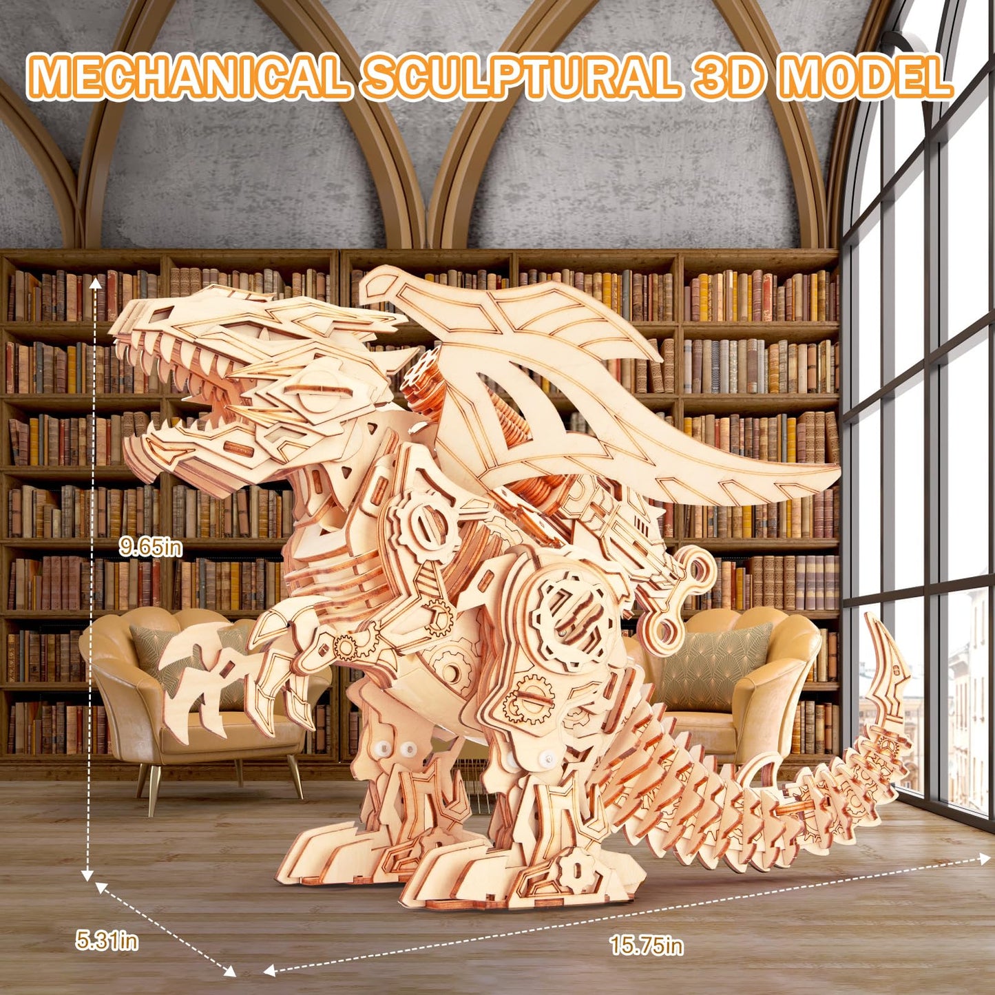 3D Wooden Puzzles for Adults, Building Sets Walking and Roaring Dragon Wooden Model Kit - DIY Mechanical Dragon Puzzle Gifts for Adults, Gifts for Men with Lifelike Walk