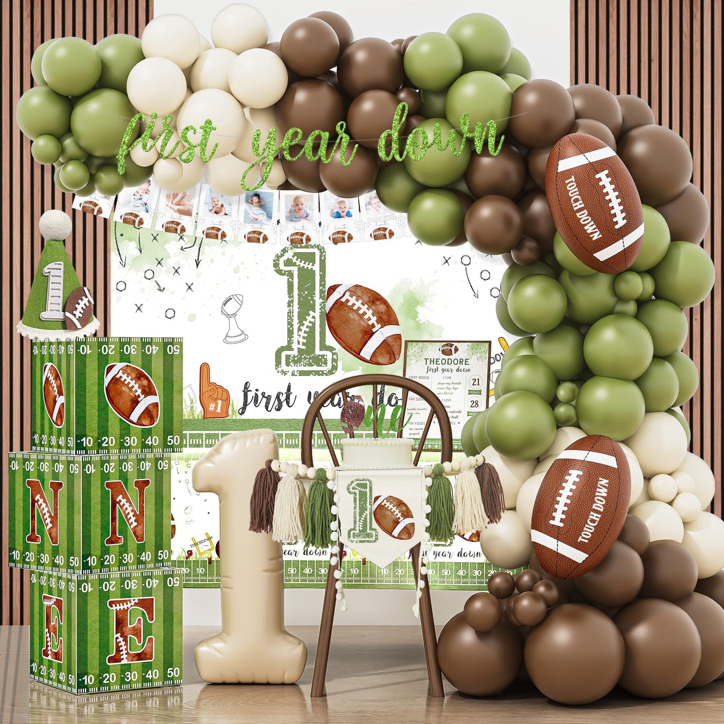HYCSANBAO Football 1st Birthday Party Decorations，1st Year Down Birthday Decorations，First Year Down Football Birthday Decorations Party Supplies
