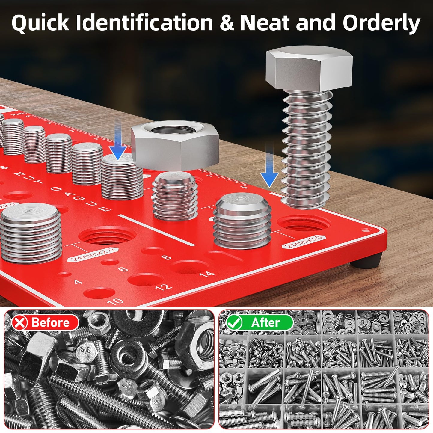 62 Nut and Bolt Thread Checker Standard and Metric,Bolt Size and Thread Gauge with 25 Standard & 25 Metric Bolt & 12 Drill Bit Gauge,Bolt and Nut Identifier Gauge