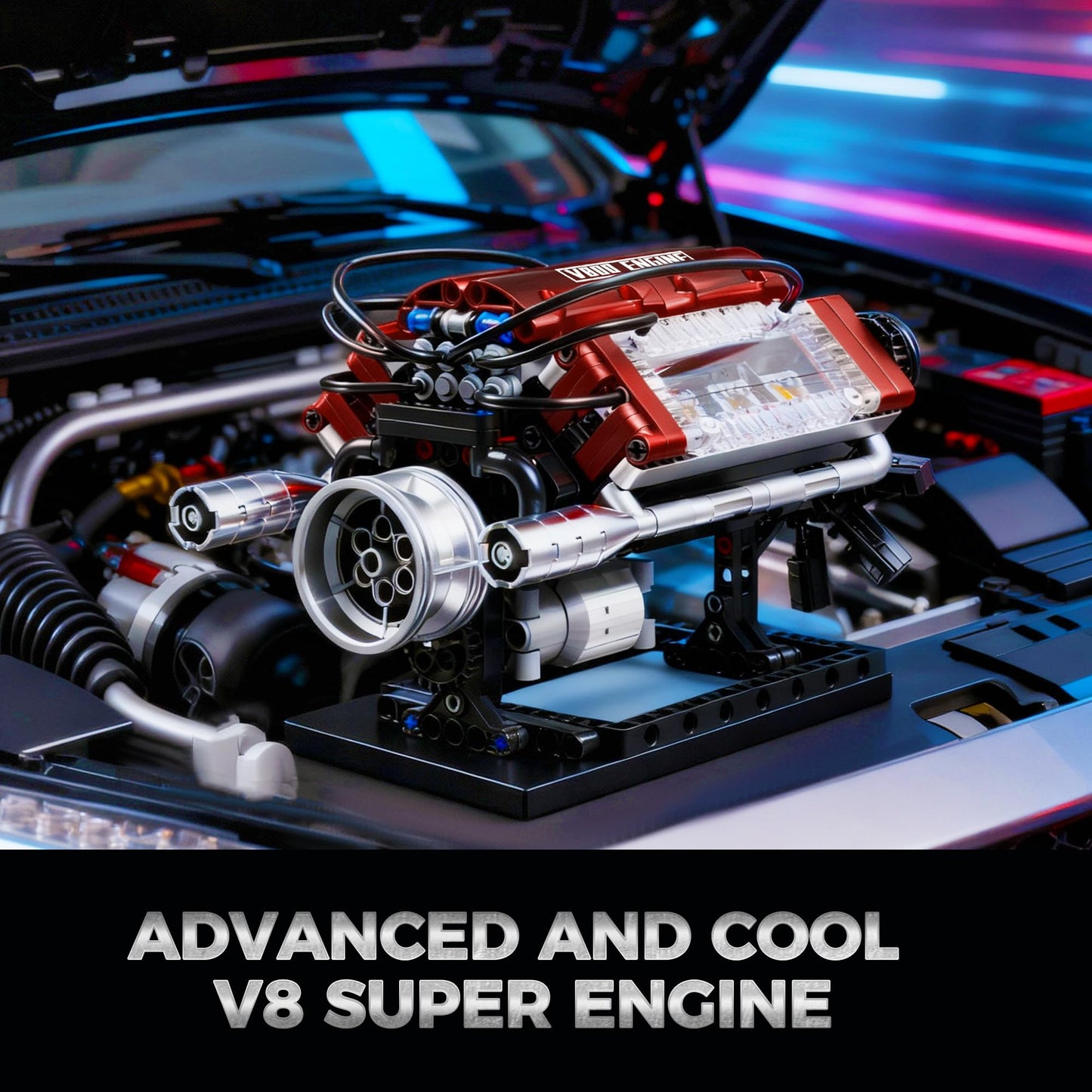 HGYYGACN V8 Engine Building Blocks Sets, V8 Engine Model Kit, Runnable Model Engine Building Sets, Mini Engine Kits with Crankshaft & Rotating Fan, for Adults & Kids